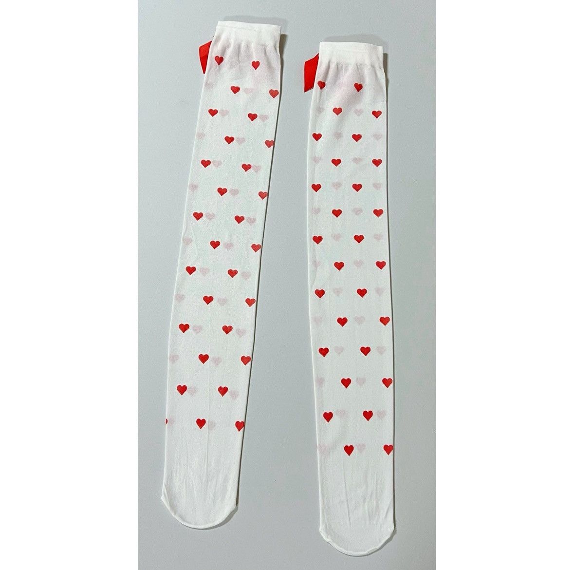 Vintage White Red Heart Bow Knee High Socks Stockings Lingerie ❤️✨ Size ONE SIZE - 3 Thumbnail