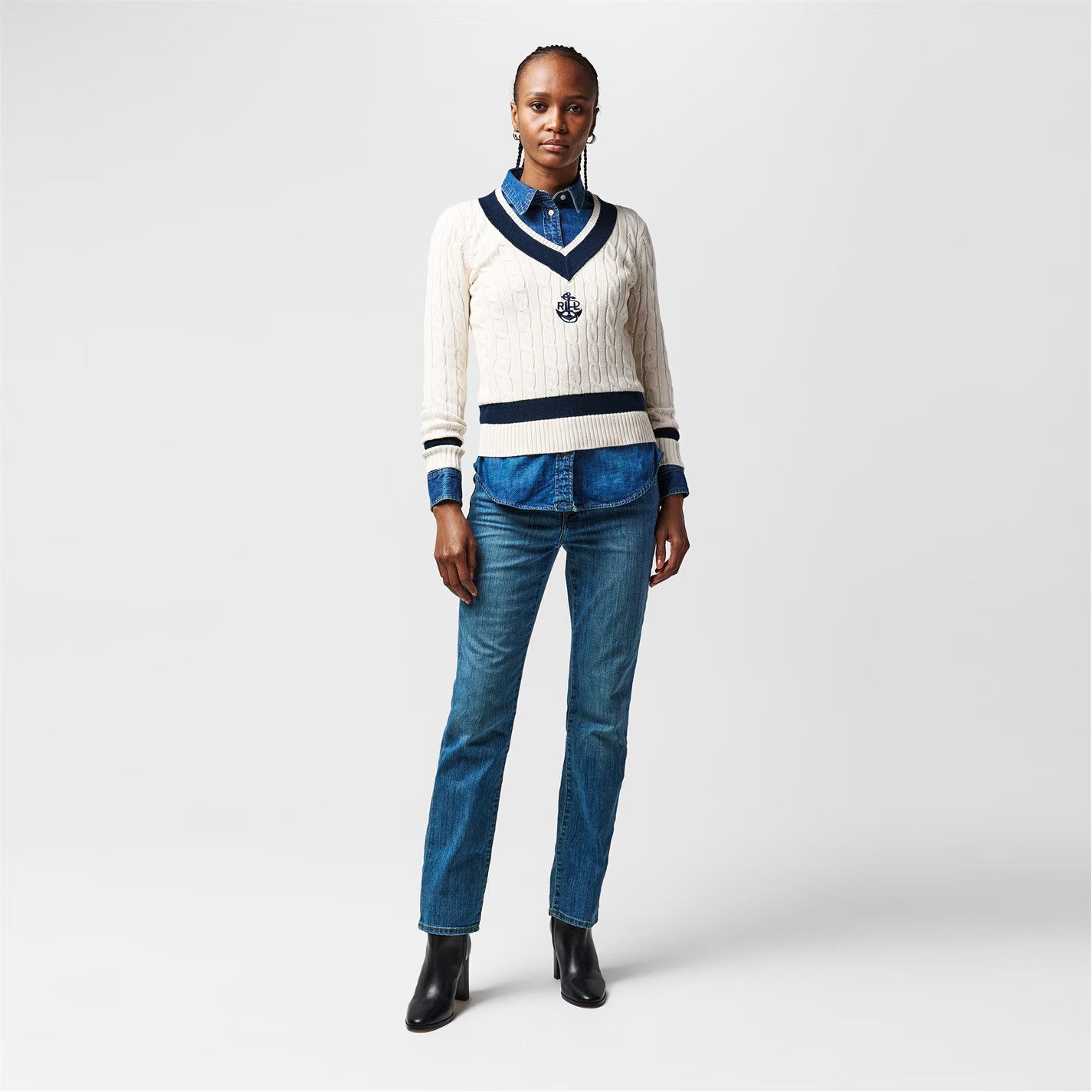 Lauren Ralph Lauren o1g2r1mq0825 Cable Knit Jumper in Cream/Navy Size XL / US 12-14 / IT 48-50 - 4 Thumbnail
