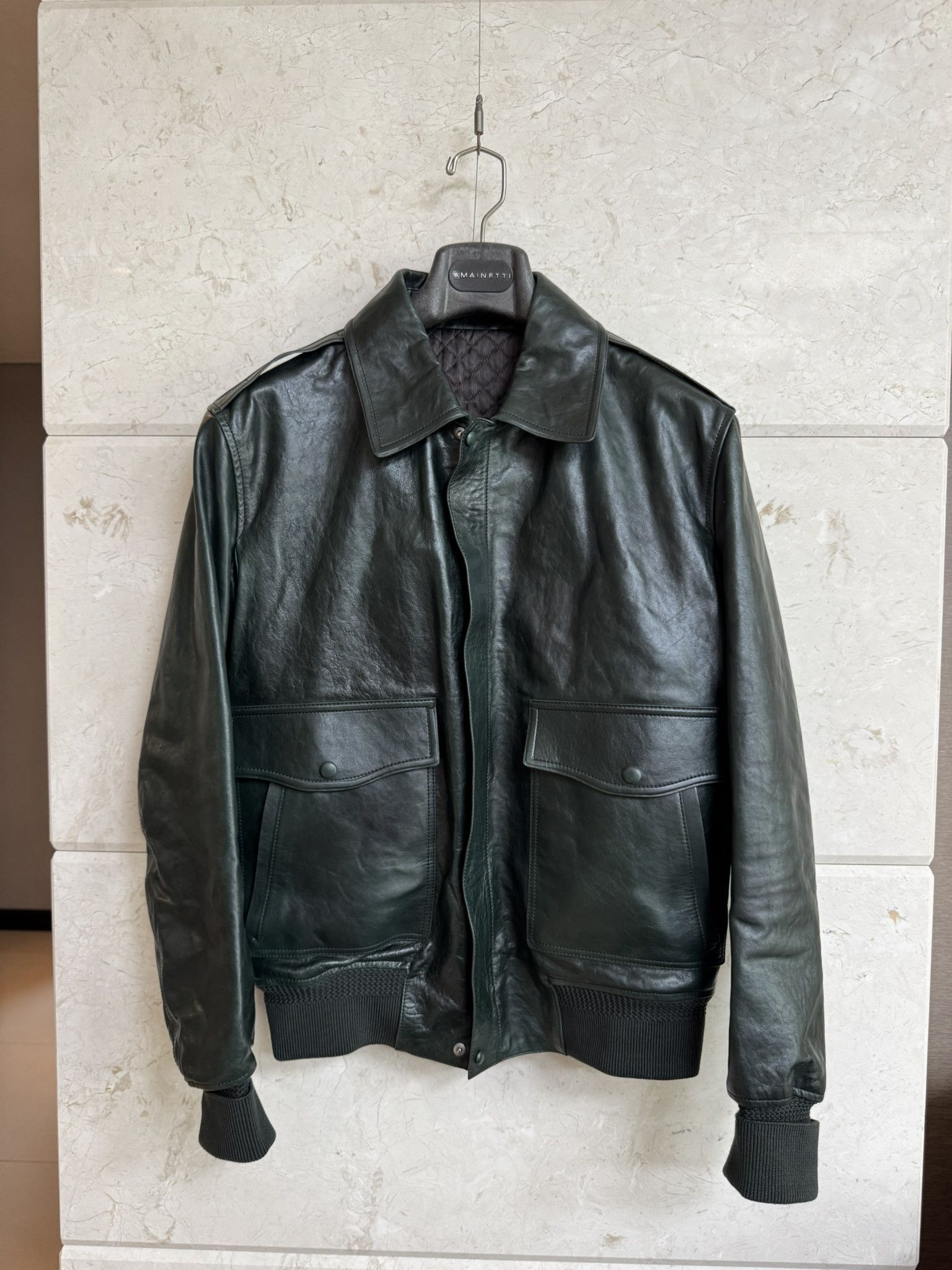 Berluti Patina Leather Flight Jacket Deep Green EU 50