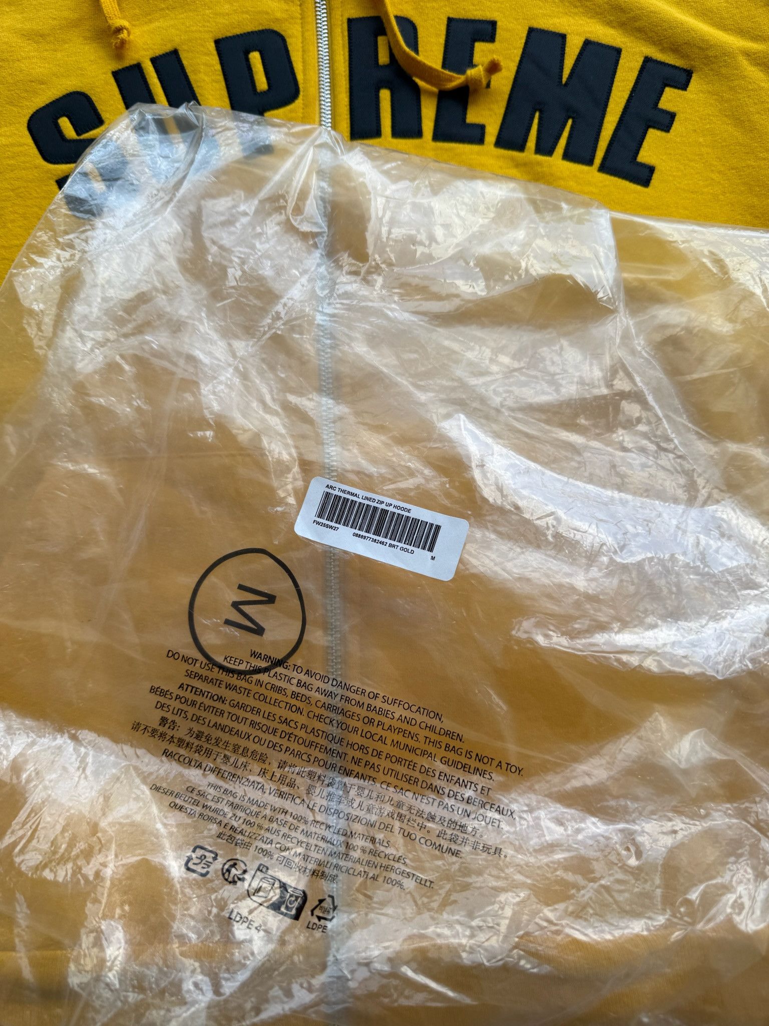 Supreme Supreme Arc Thermal Lined Zip Up Hooded Sweatshirt 'Yellow' Size US M / EU 48-50 / 2 - 9 Thumbnail
