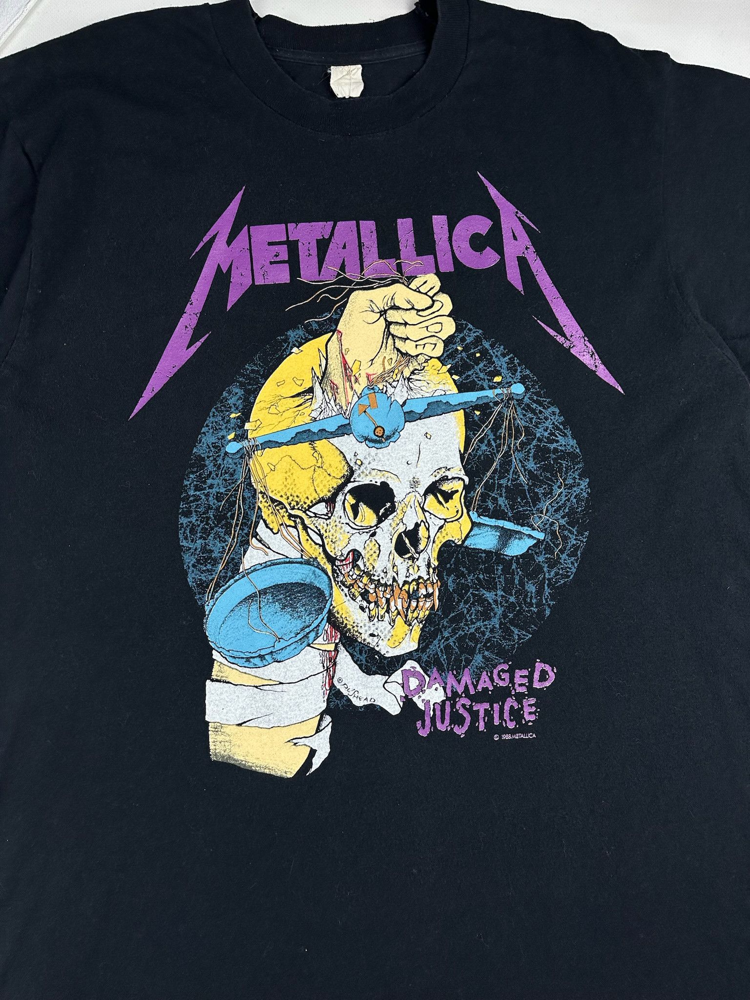 Band Tees Vintage Metallica Damaged Justice Pushhead 1988 Faded Tee Size US L / EU 52-54 / 3 - 3 Thumbnail