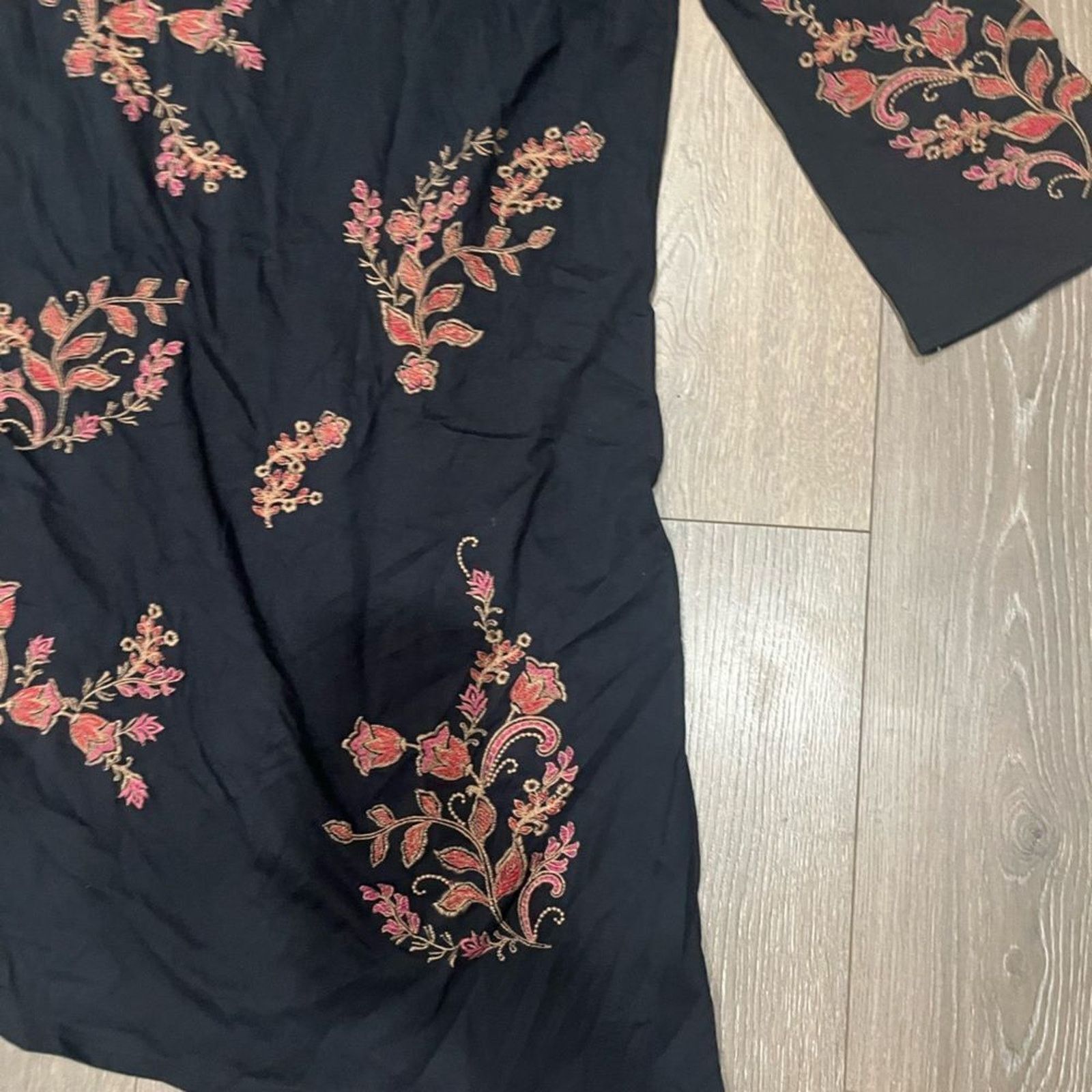 Vintage J. Jill Black Floral Embroidered Mini Dress - Size S Size S / US 4 / IT 40 - 2 Thumbnail