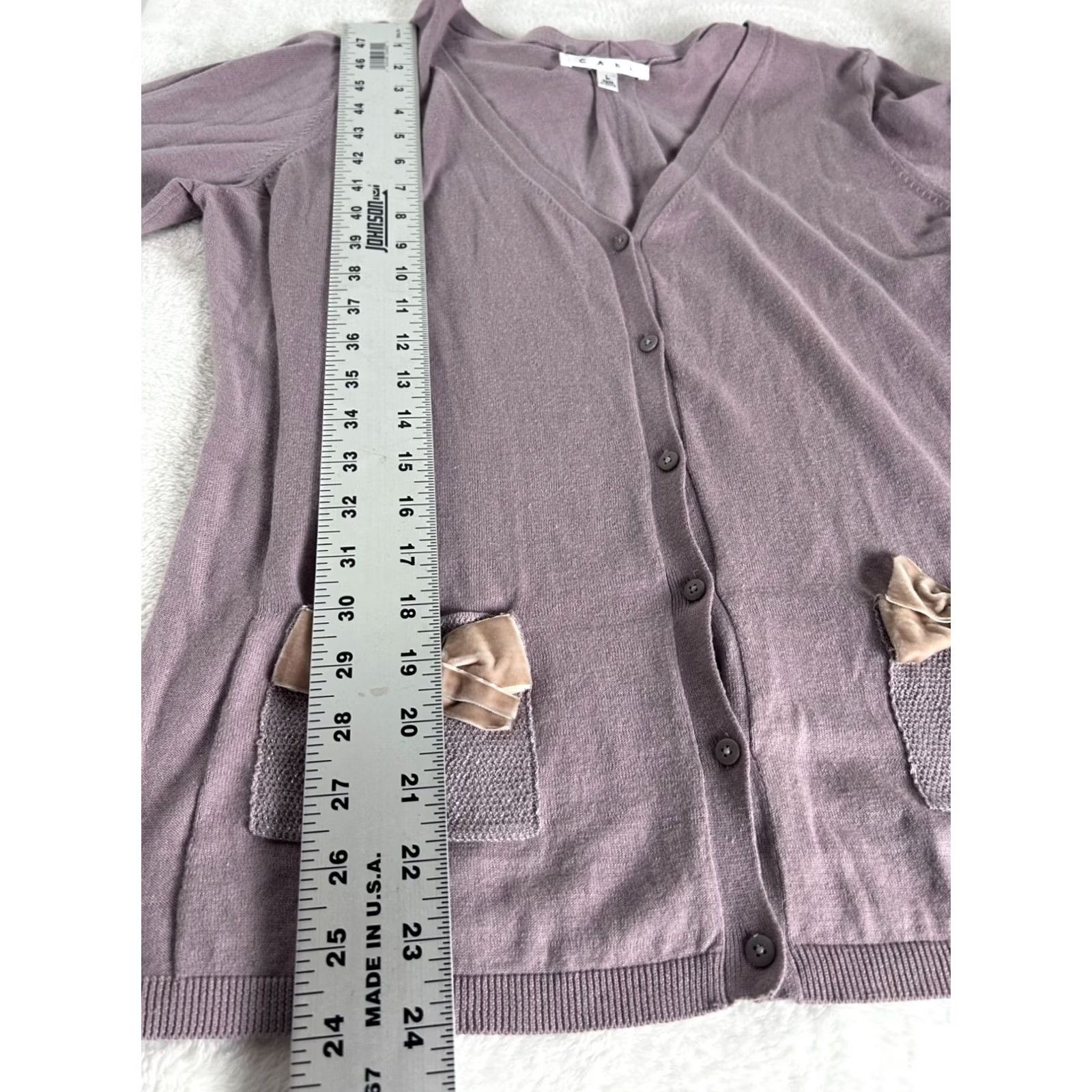 Vintage Cabi Womens Button Front Cardigan Sweater Large Lavender Pockets with Bow Accents Cardigan L Purple Womens Size L / US 10 / IT 46 - 8 Thumbnail