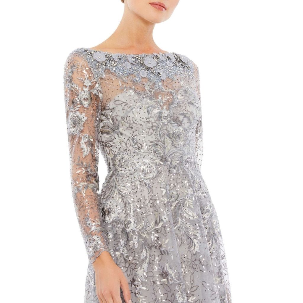 Mac Duggal FLORAL EMBROIDERED ILLUSION LONG SLEEVE price$498 size 4. H Size S / US 4 / IT 40 - 3 Thumbnail