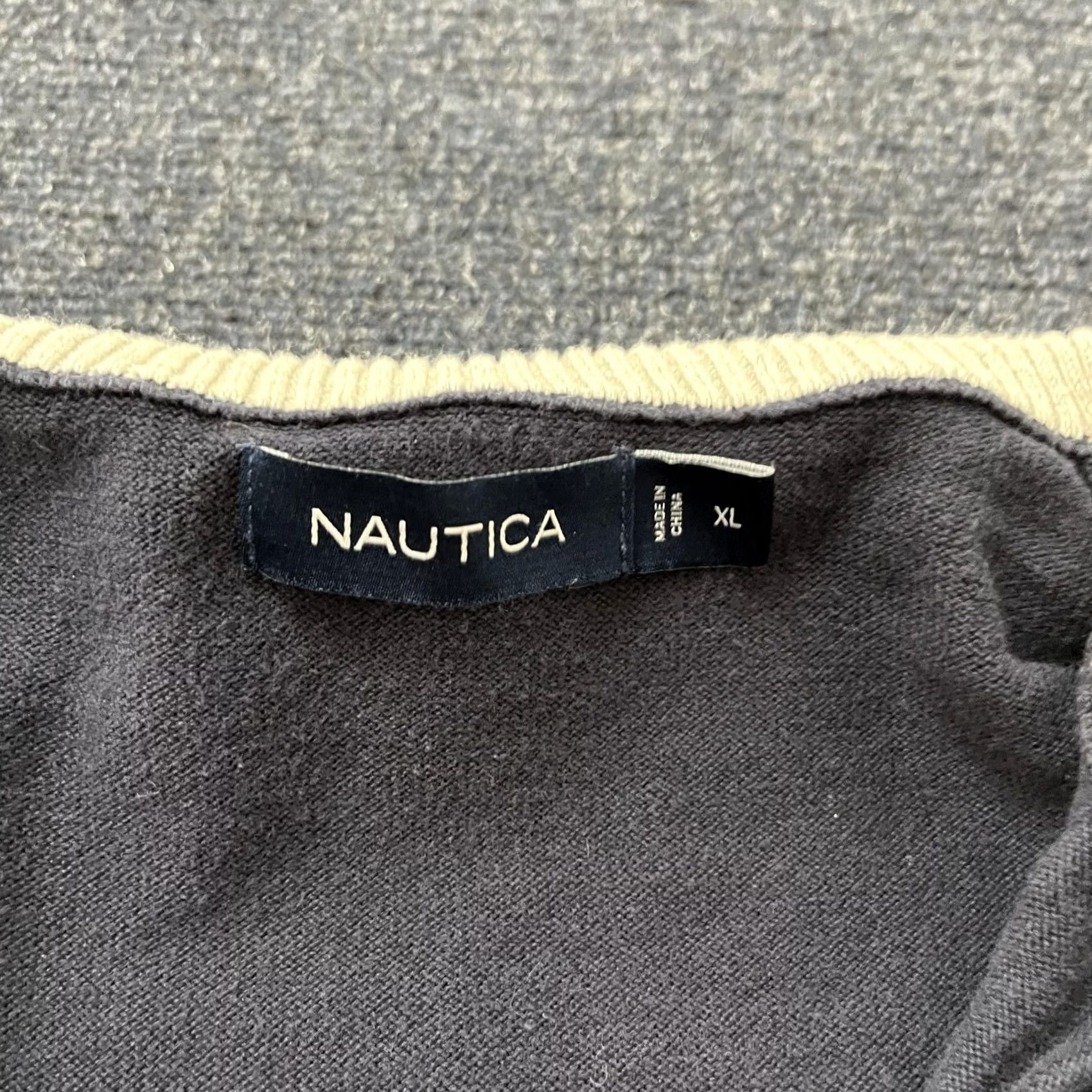 Nautica Nautica Sweater Mens XL Gray Beige Quarter Zip Mock Neck Knit Pullover Casual Size US XL / EU 56 / 4 - 2 Thumbnail