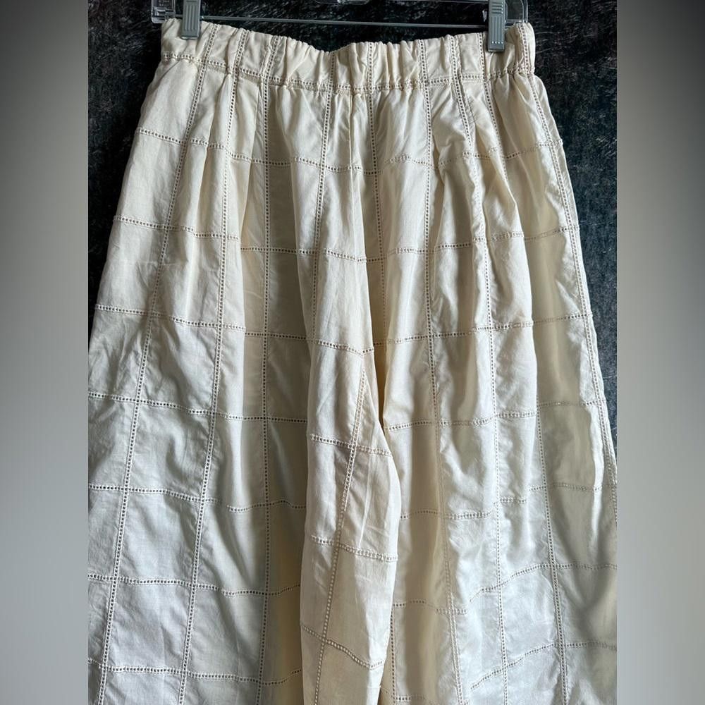 Designer Designer Ivory Cotton High Waist Wide Leg Pants Trousers Size 28" / US 6 / IT 42 - 3 Thumbnail
