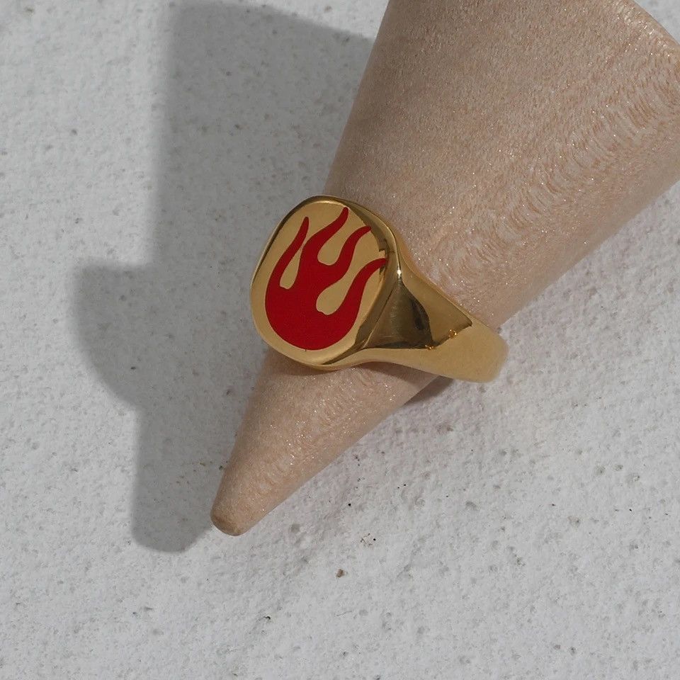 Japanese Brand × Jewelry × Vintage Enamel Fire Pattern Gold Rings Size ONE SIZE - 2 Thumbnail