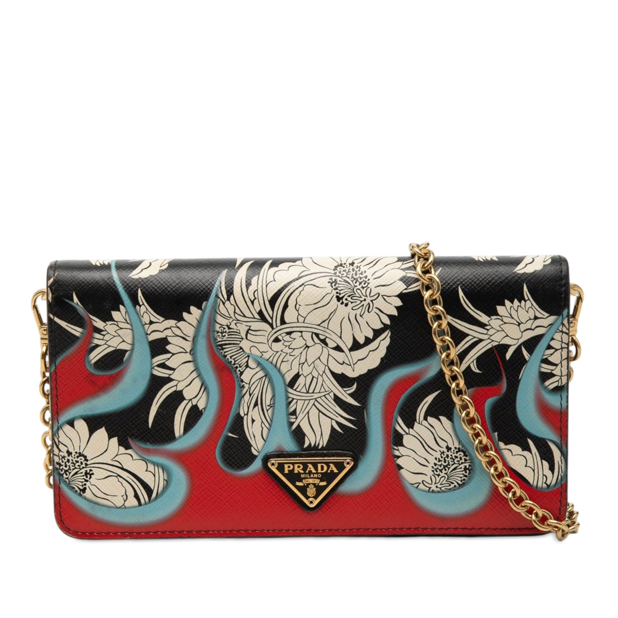 Prada Saffiano Floral Flame Print Wallet on Chain Size ONE SIZE - 1 Thumbnail