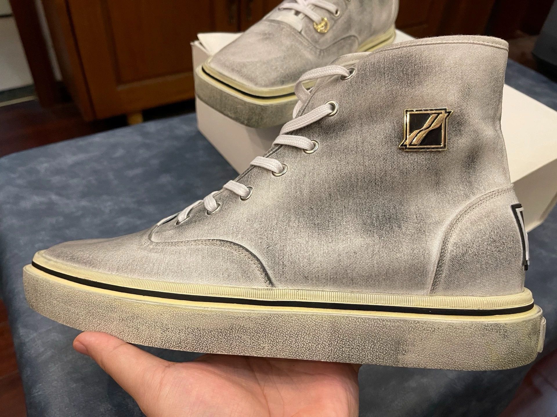 WE11DONE We11done Distressed Canvas Square Toe Mid-Top Sneaker 43 Size US 10 / EU 43 - 2 Thumbnail