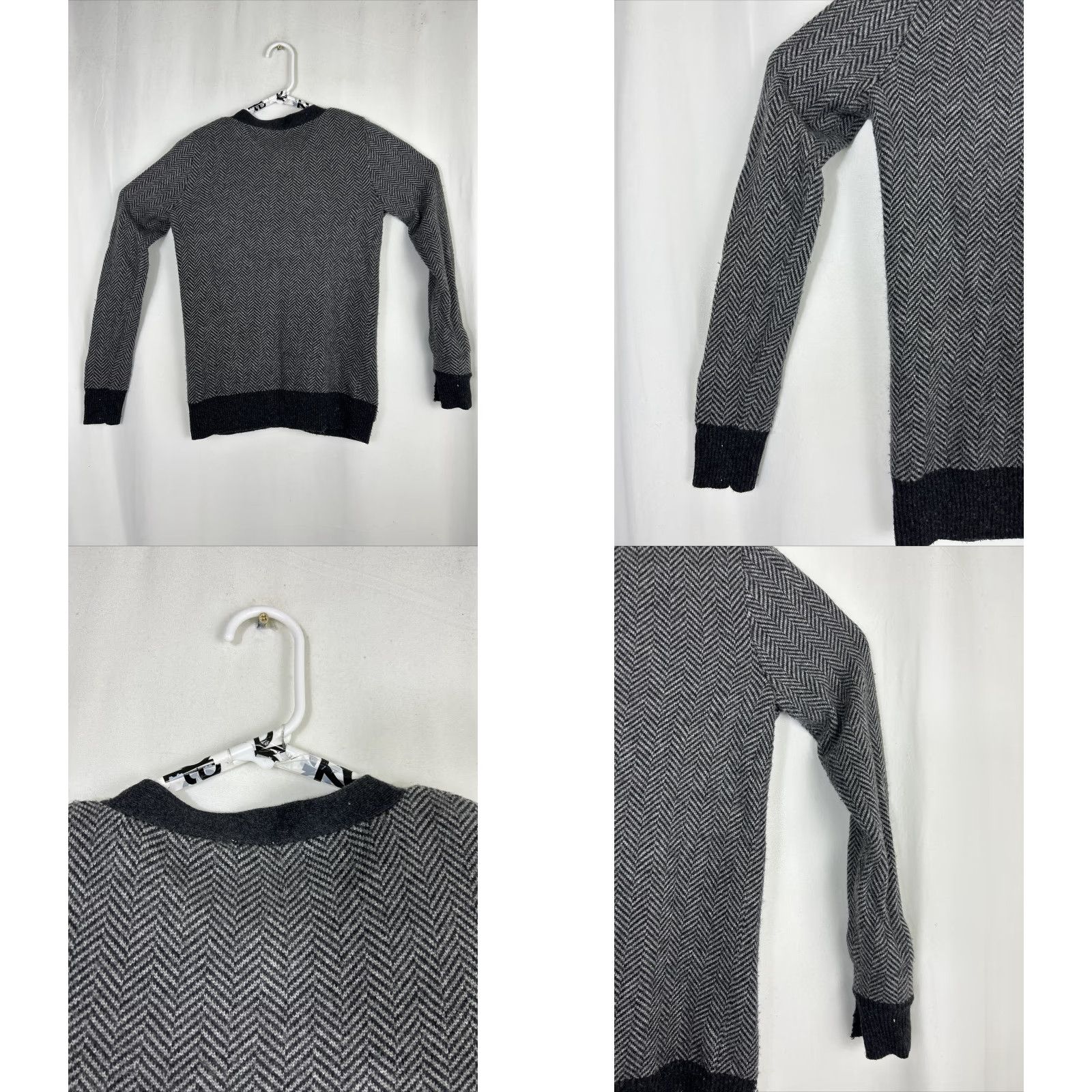 J.Crew J. Crew Cardigan Sweater Womens XS Black Gray Wool Blend Herringbone Knit Cap Sleeve V-Neck Buttons Pockets Regular Fit All Seasons Fall Winter Spring Size XS / US 0-2 / IT 36-38 - 9 Thumbnail