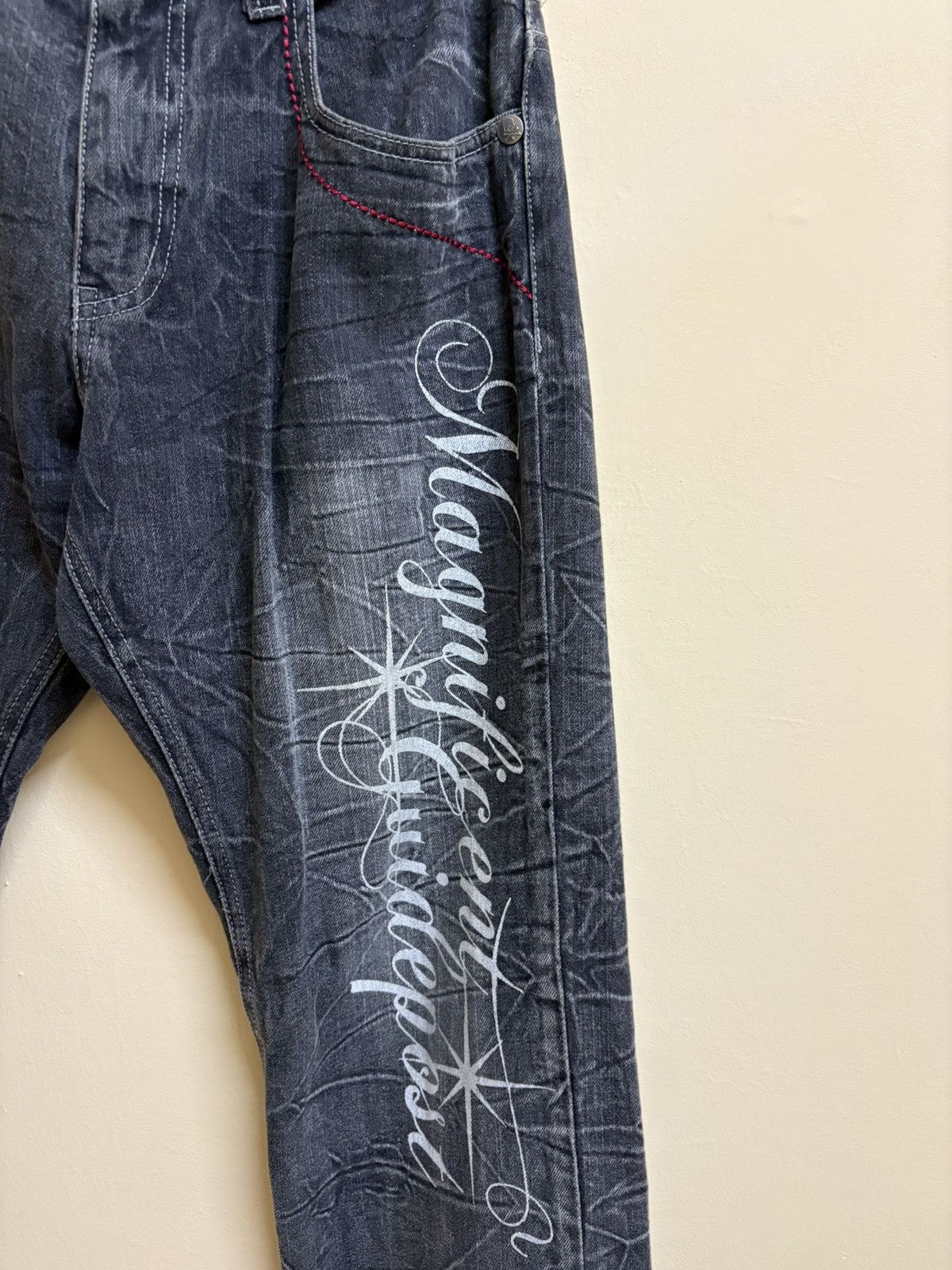 If Six Was Nine × Japanese Brand Vintage Y2k Jack Serika Poem Skull Printed Flared Jeans Size US 34 / EU 50 - 11 Thumbnail