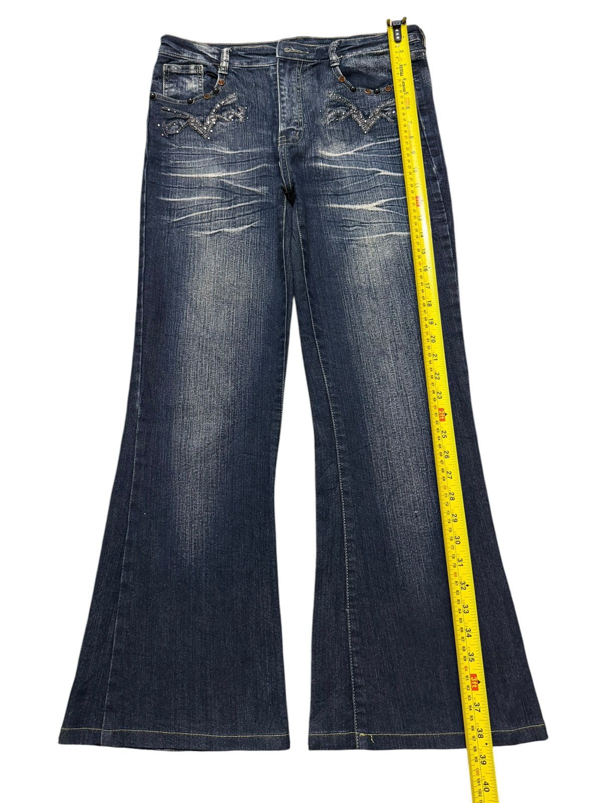 If Six Was Nine Vintage Y2K Japanese Brand Faded Wash Whisker Wide Leg Flare Size 30" / US 8 / IT 44 - 9 Thumbnail