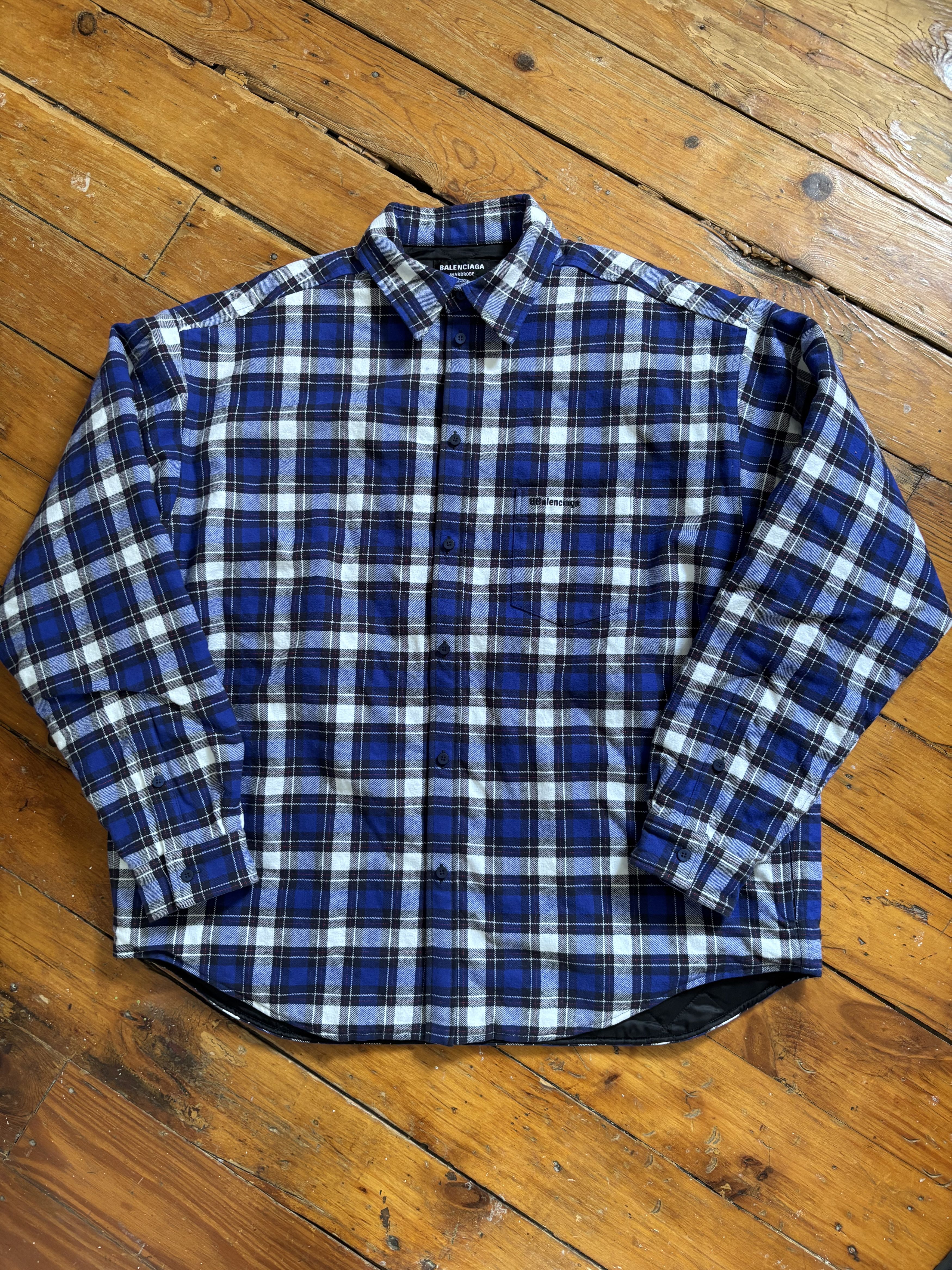 Balenciaga Balenciaga Blue Flannel Trucker Jacket Size US XL / EU 56 / 4 - 1 Thumbnail