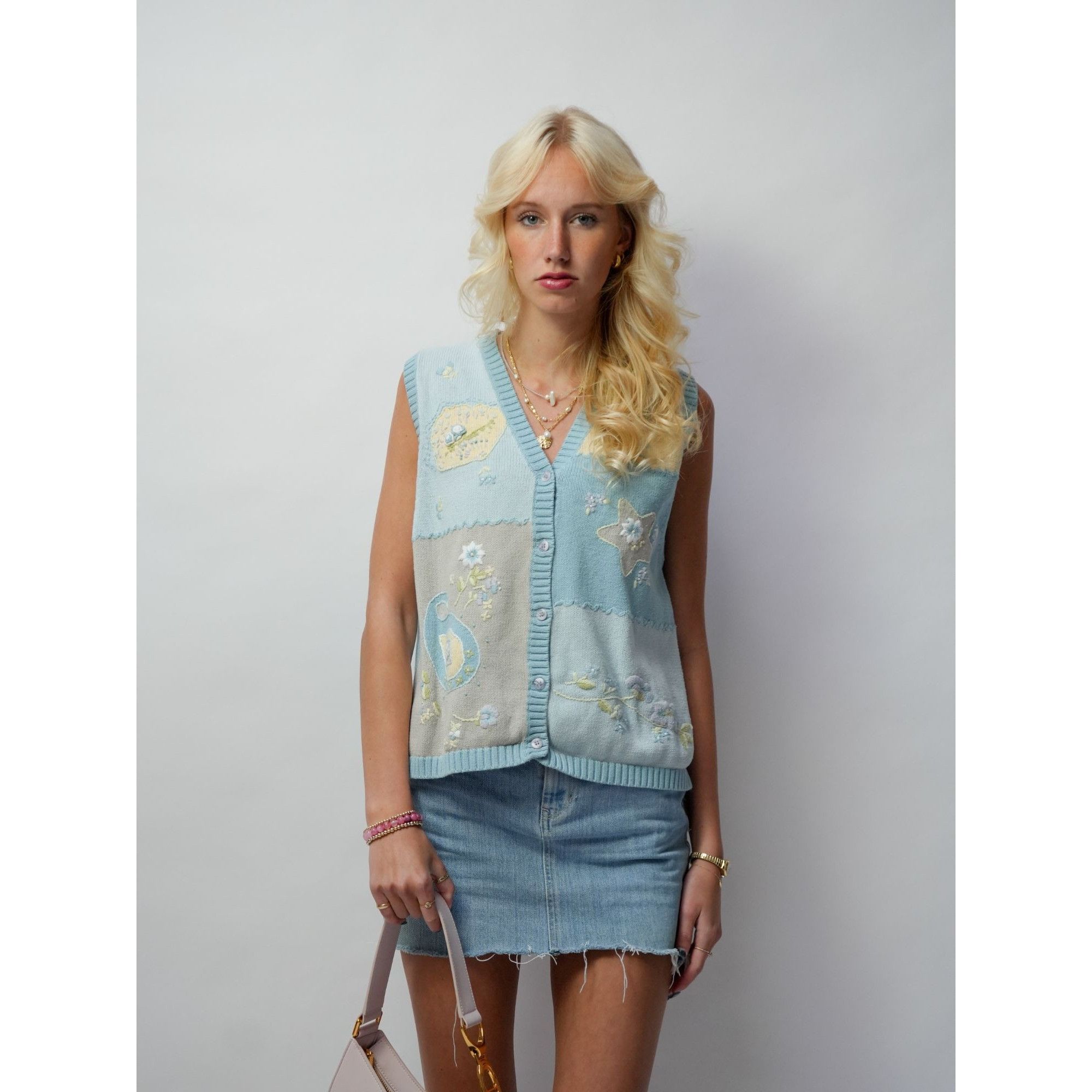 Other Vintage 90s Tabi Cute Blue Flowers Cardigan Sweater Size M / US 6-8 / IT 42-44 - 5 Thumbnail