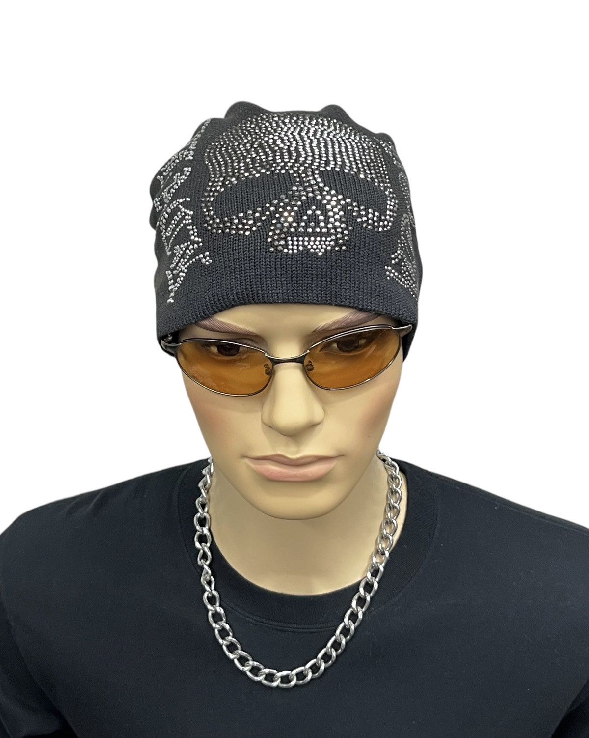 Seditionaries 💀Vintage XFRM BLACK ROCK Punk Sparkling Skull Beanie Size ONE SIZE - 4 Thumbnail