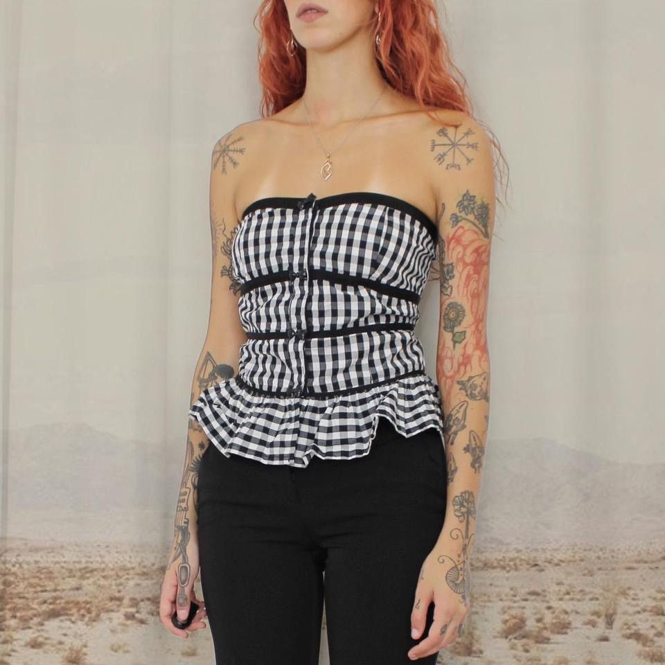 Vintage 🧺CHECK B/W TOP🧺 Size L / US 10 / IT 46 - 2 Thumbnail