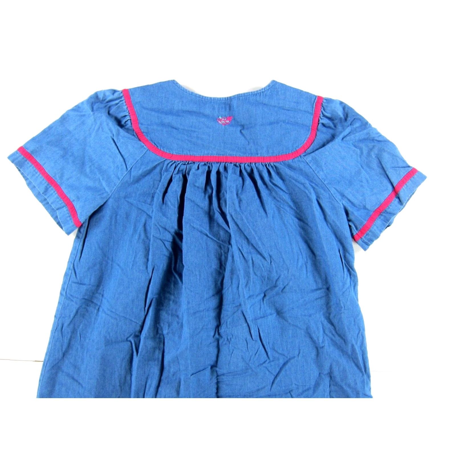 Denime VINTAGE Go Softly Patio Cotton Blue Denim Pink Floral Embroidered Pocket Dress S Size S / US 4 / IT 40 - 7 Thumbnail