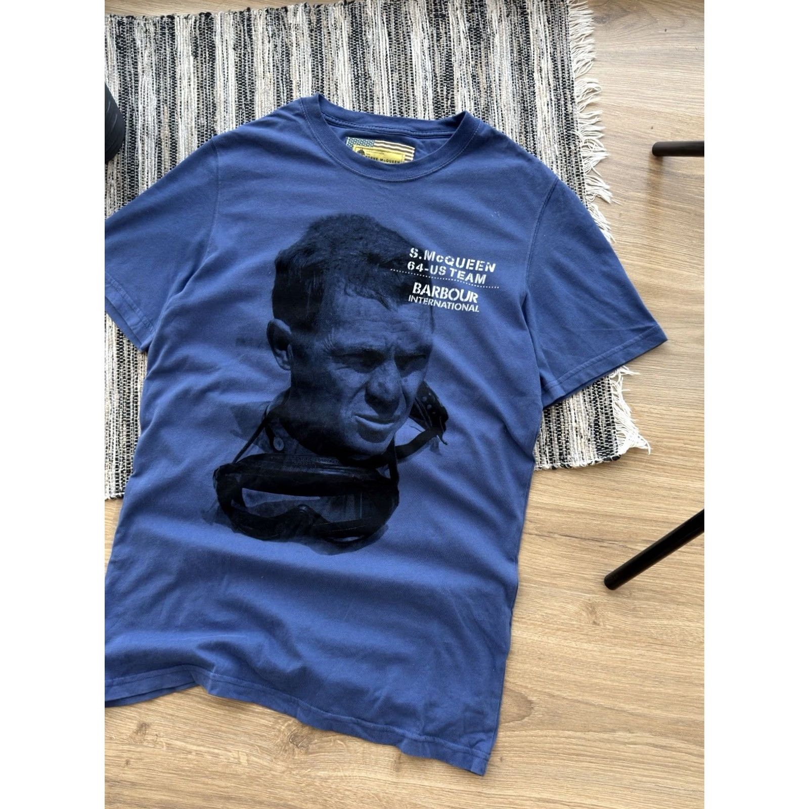 Barbour VINTAGE Barbour The Steve McQueen Collection Big Logo Rare Size S T-Shirt Mens Blue Graphic Print Short Sleeve Regular Cotton Size US S / EU 44-46 / 1 - 3 Thumbnail