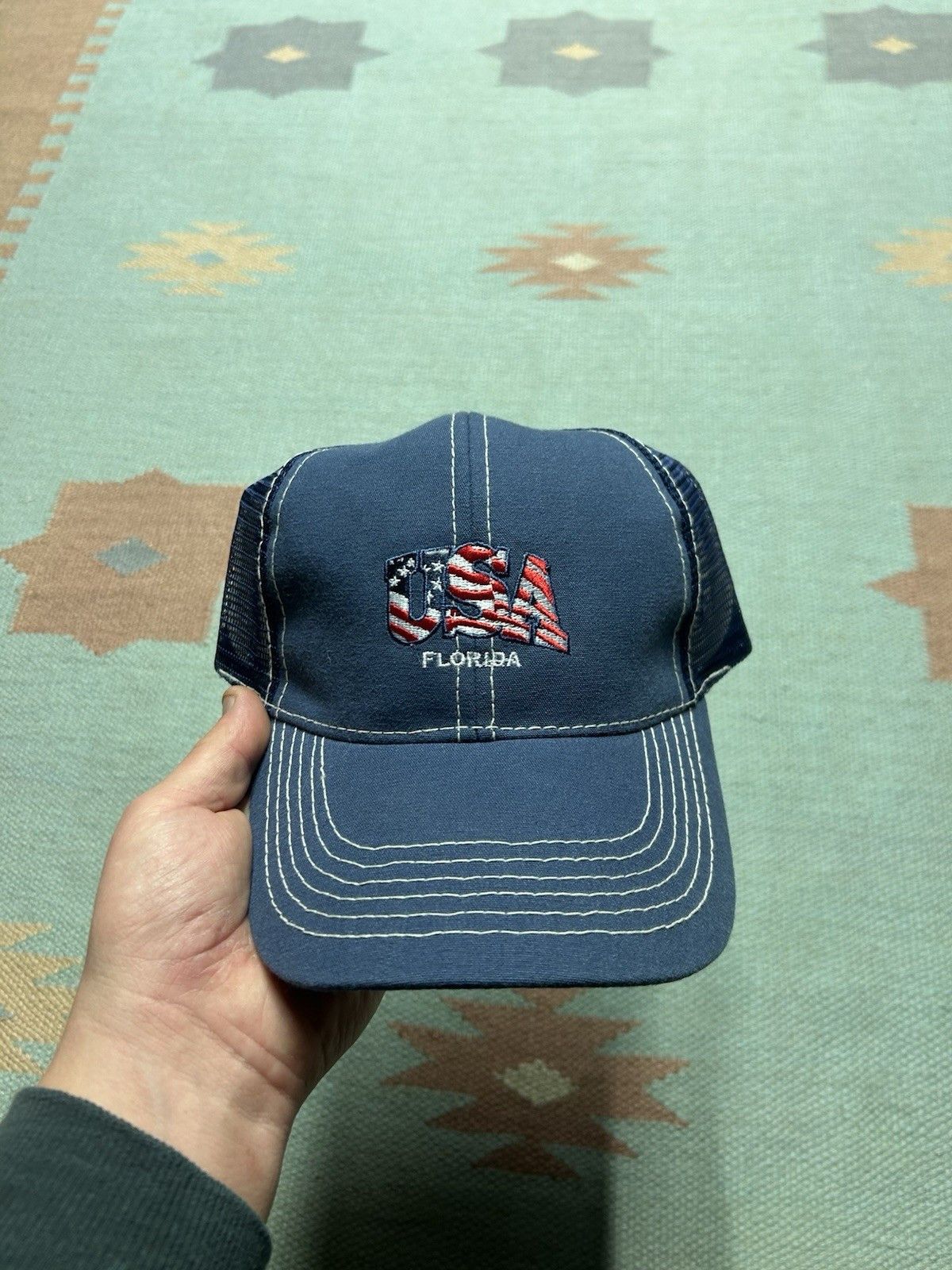 Vintage Vtg trucker hat Florida USA American flag blue snapback Size ONE SIZE - 2 Thumbnail
