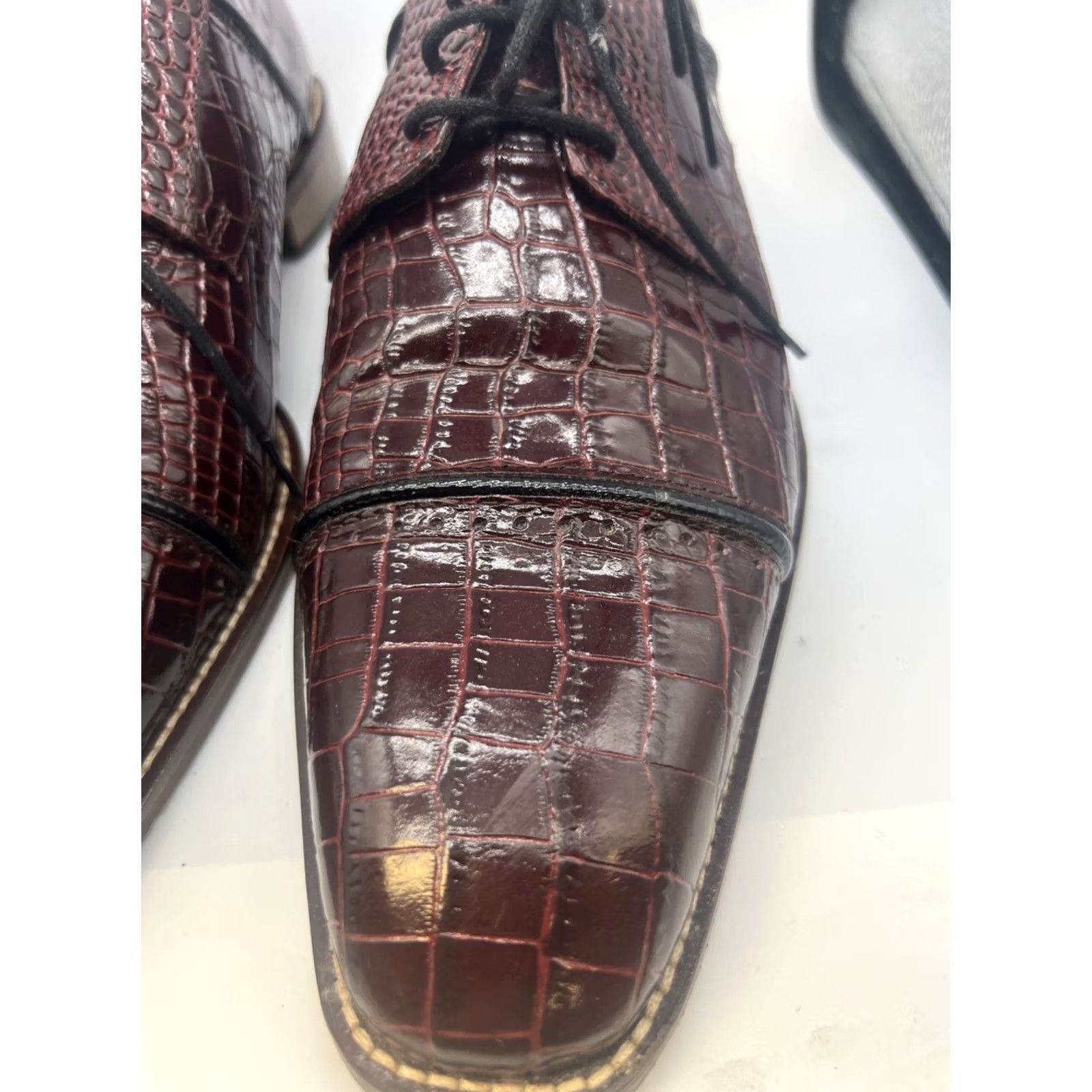 Stacy Adams Stacy Adams Mens Burgundy Crocodile Embossed Cap Toe Oxford Leather Shoes Size 13 Size ONE SIZE - 2 Thumbnail