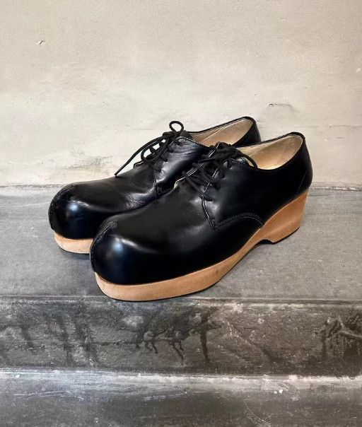 Masaki Matsushima 1994 Architectural Series Wooden Sole Panel Leather Boots Size US 5.5 / EU 38 - 3 Thumbnail
