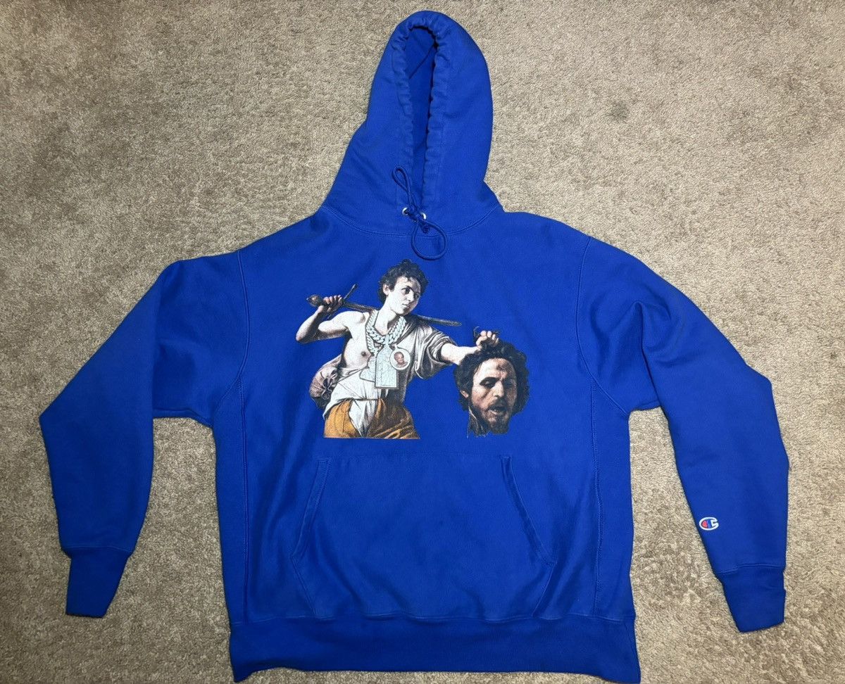 image of Champion x Virgil Abloh Westsidegunn Paris Hoodie in Blue, Men's (Size XL)