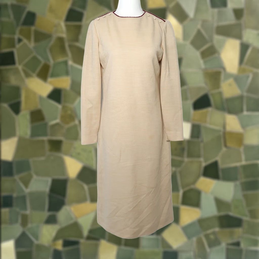 Vintage VINTAGE 70s Leslie Fay tan long sleeve midi shift dress M Shirt Adult Womens Size M / US 6-8 / IT 42-44 - 1 Thumbnail