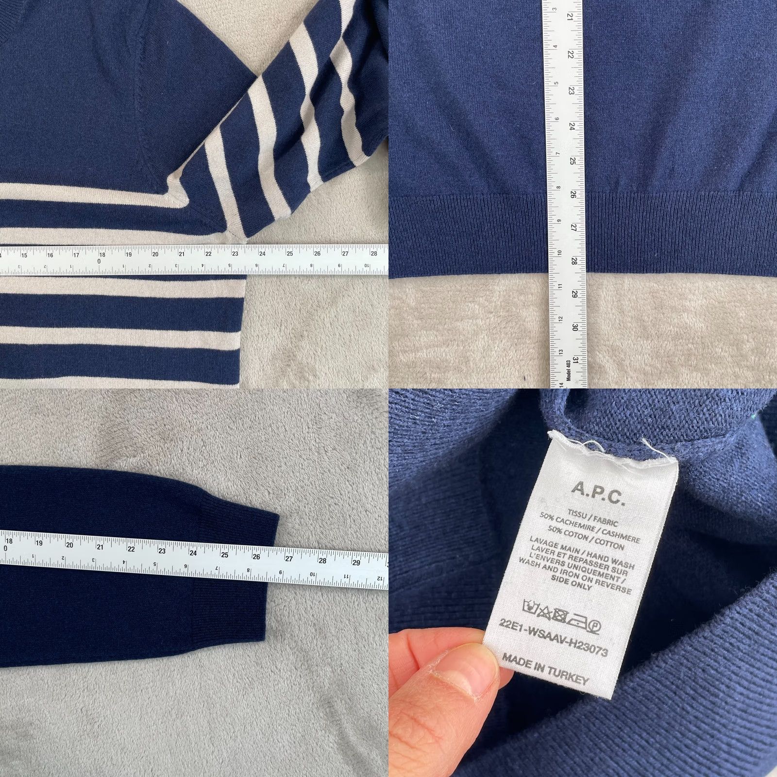 A.P.C. A.P.C. Maceo Stripe Knit Sweater Men 2XL Navy Cashmere Cotton Blend Designer Pullover Crew Neck Long Sleeve Casual Winter Fall Spring Womens? Mens Size US XXL / EU 58 / 5 - 8 Thumbnail