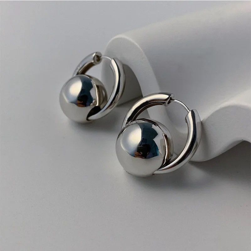 Jewelry Silver Color Ball Earrings Size ONE SIZE - 2 Thumbnail
