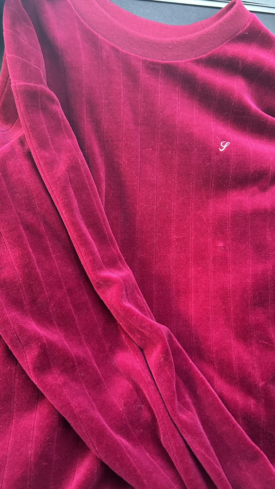 Supreme VELOUR SUPREME SWEATER (MAROON/BURGUNDY) Size US M / EU 48-50 / 2 - 5 Thumbnail