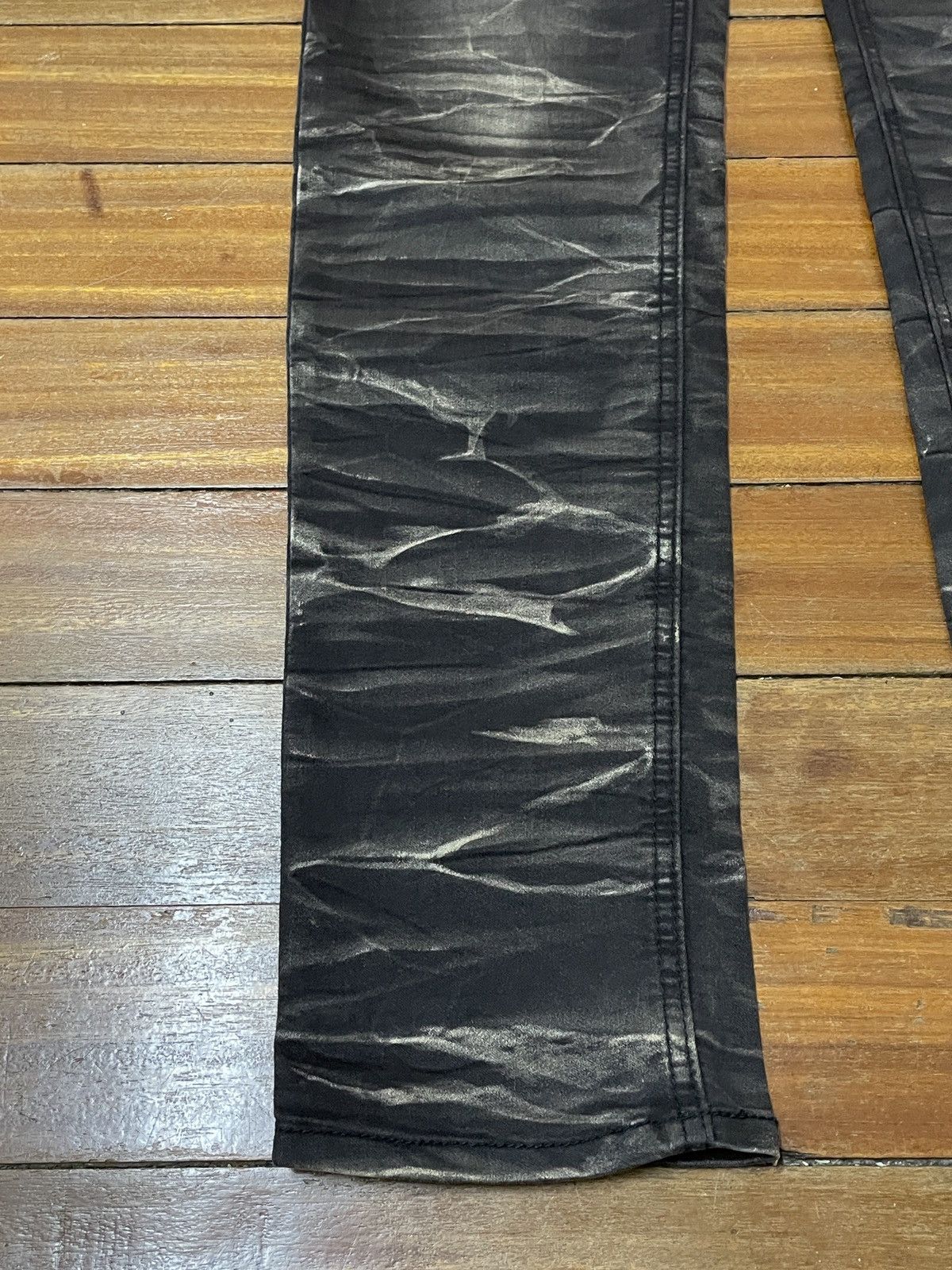 14th Addiction Very Rare Vintage Semantic Design Strip Waxed Jeans 2000s Size US 33 - 5 Thumbnail
