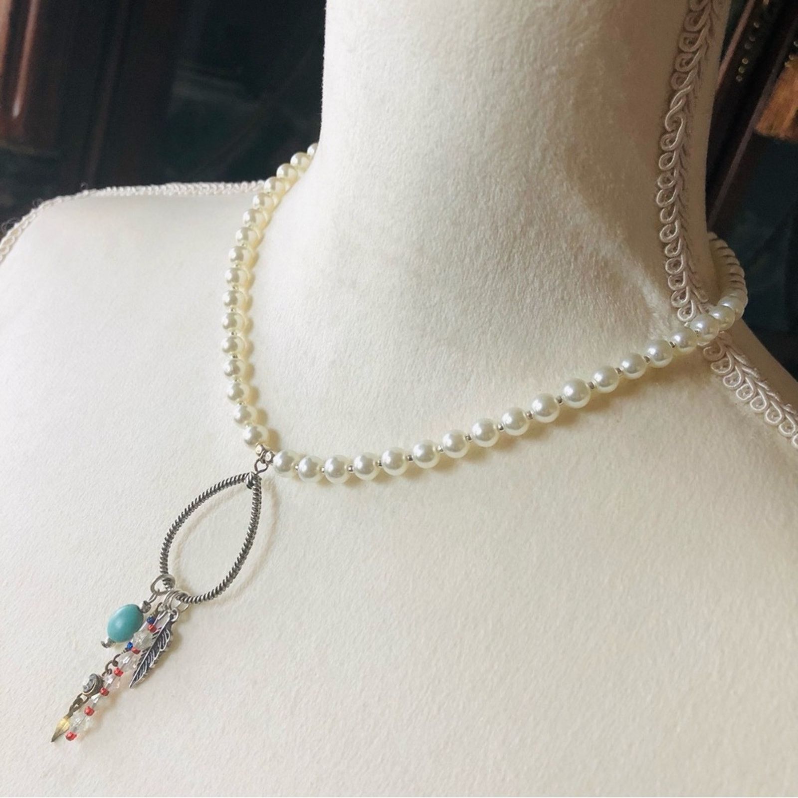 Handmade Handcrafted repurpose southwest style Pearl necklace Size ONE SIZE - 4 Thumbnail