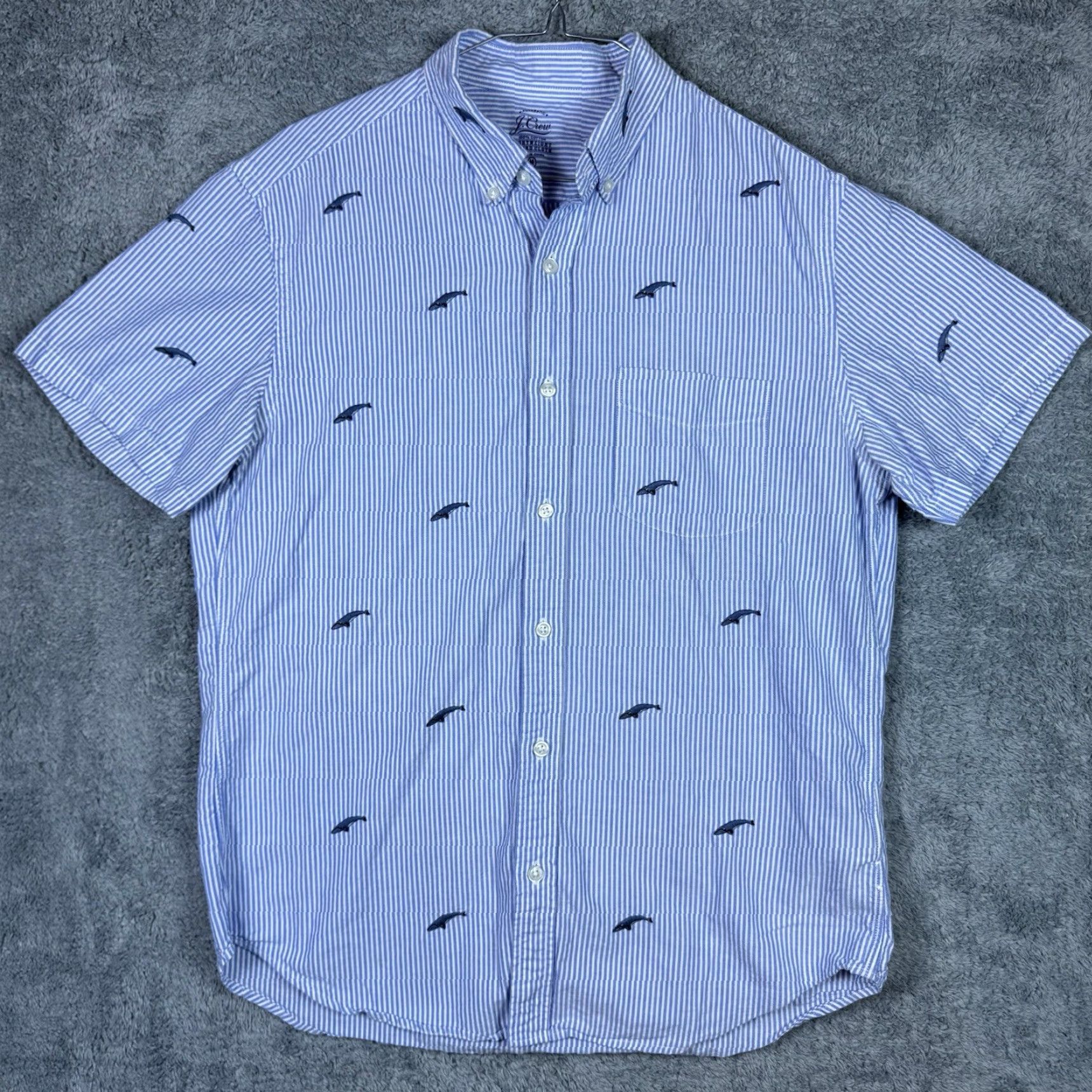 J.Crew J.CREW Shirt Mens M Seersucker Lightweight Oxford Whale Stitched Casual Blue Cotton Button-Up Short Sleeve Size US M / EU 48-50 / 2 - 3 Thumbnail