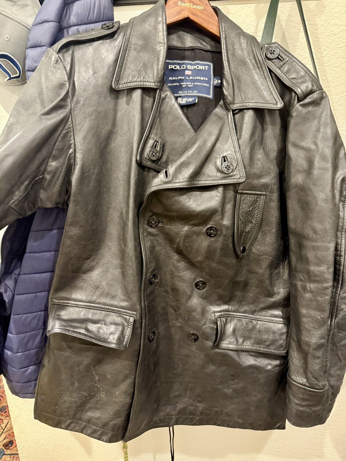 Ralph Lauren Sport “Polo Sport” Leather Peacoat – Vintage c. 1999. Perfect. Size US M / EU 48-50 / 2 - 2 Thumbnail