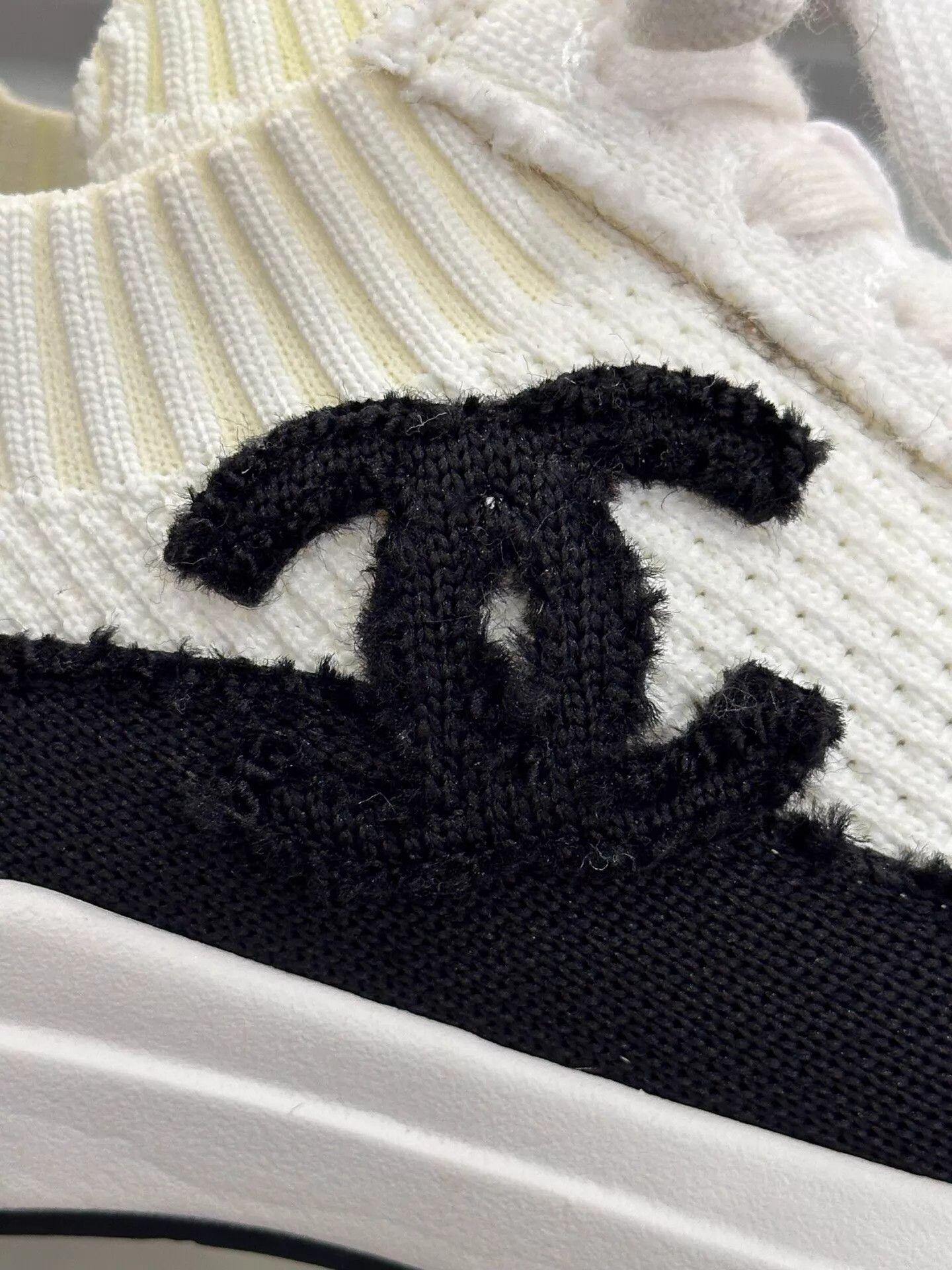 Chanel Chanel Women's Black & White Panda Knit Sock Sneaker Size US 5 / IT 35 - 7 Thumbnail