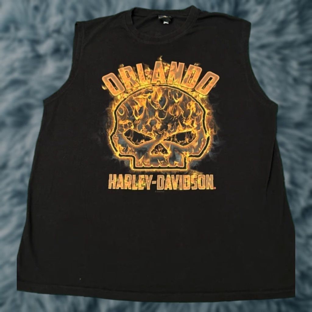 Harley Davidson VINTAGE Harley-Davidson Skull Flames Biker Sleeveless Shirt XXL Men Black 90s Y2K Orlando 2024 Size US XXL / EU 58 / 5 - 1 Thumbnail