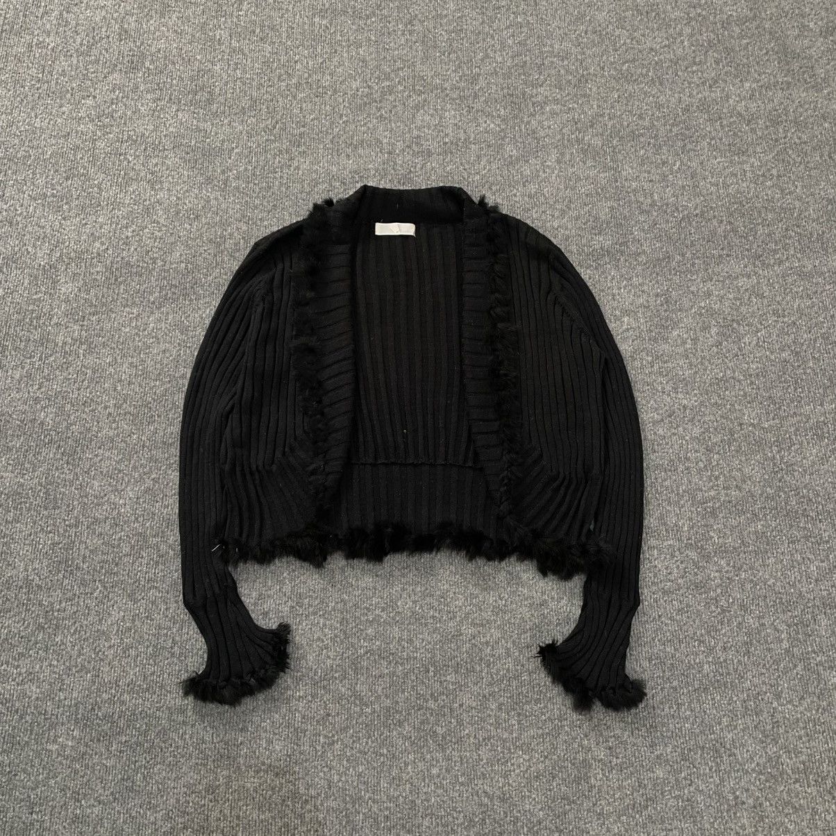 Japanese Brand Rib Knit Rabbit Fur Trim Cropped Cardigan Y2K Vkei Size M / US 6-8 / IT 42-44 - 2 Thumbnail