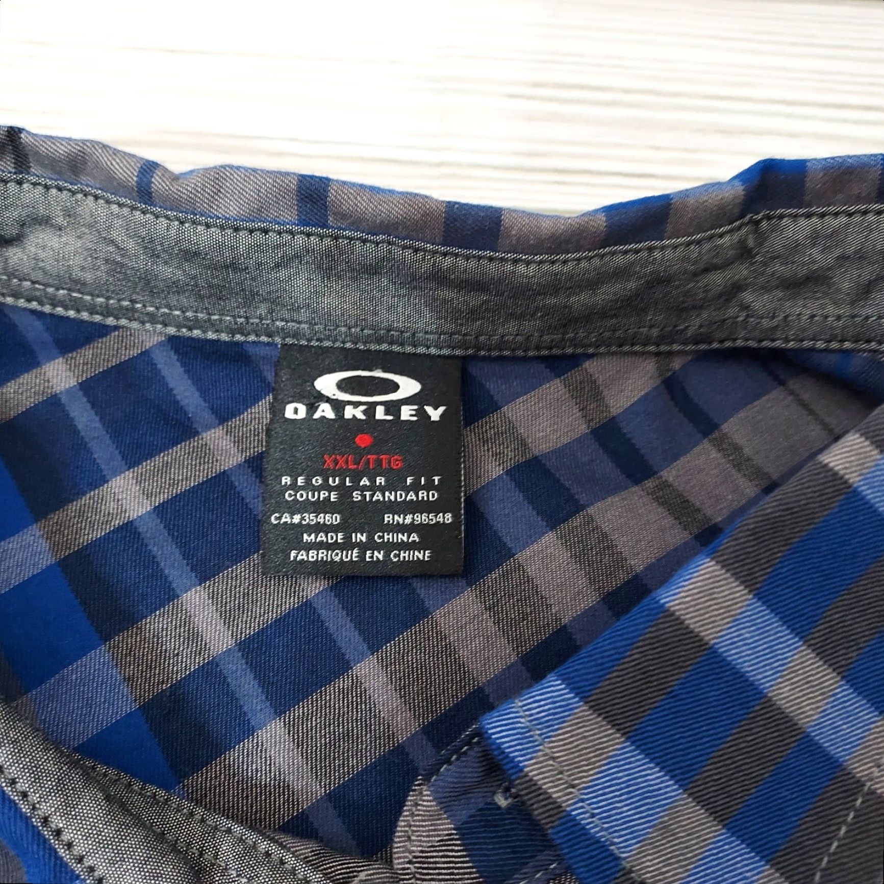Oakley Oakley Striped Shirt Mens XXL Short Sleeve Button-Down Grey/Black/Blue Plaid Cotton Polyester Knit Pocket Embroidered Casual Rock Size US XXL / EU 58 / 5 - 7 Thumbnail