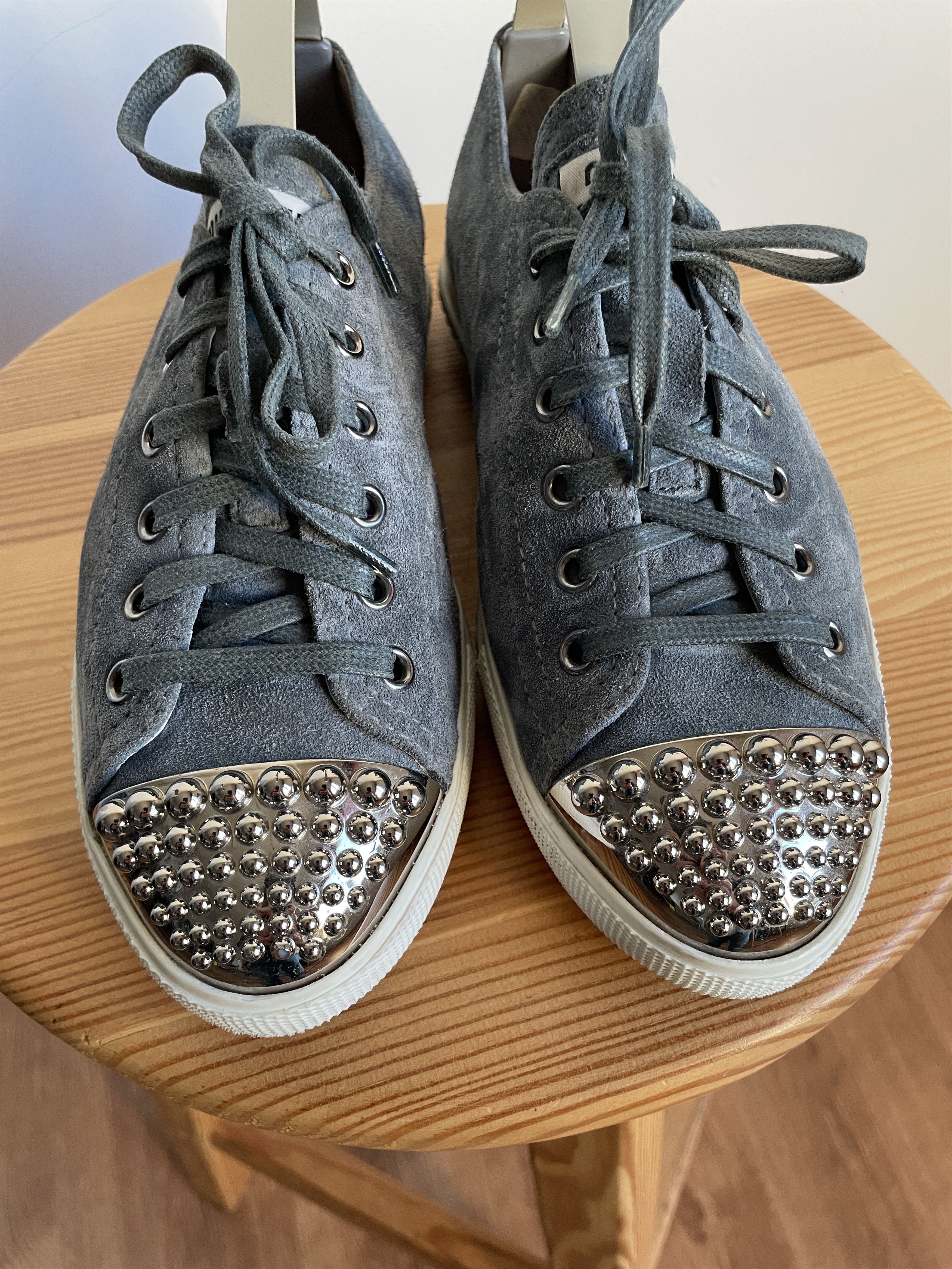 Miu Miu Miu Miu Grey Suede Studded Cap Toe Womens Sneakers Size US 7.5 / IT 37.5 - 3 Thumbnail