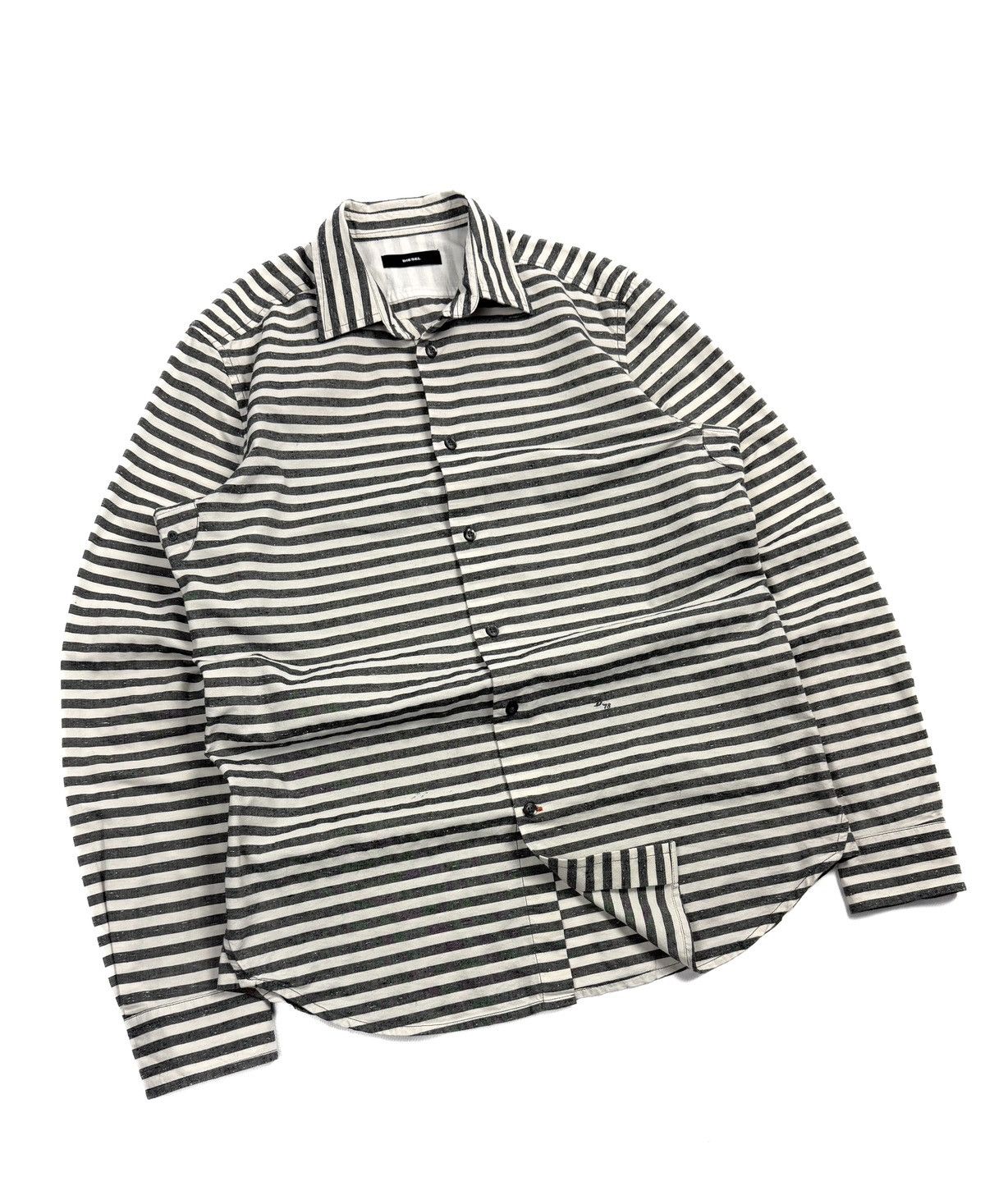 Diesel Diesel Vintage Prison Style Striped Button Shirt Cotton Gray Size US M / EU 48-50 / 2 - 4 Thumbnail