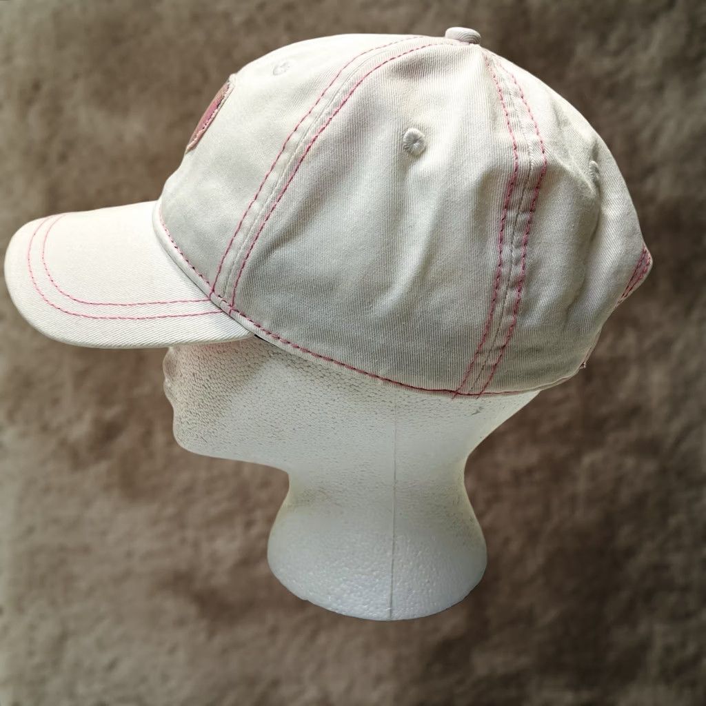 Vintage VINTAGE Kate Landry Hat White Pink Heart Adjustable Strap Baseball Cap Womens One Size Beach Boating 90s 80s Y2K Heart Theme Size ONE SIZE - 1 Thumbnail