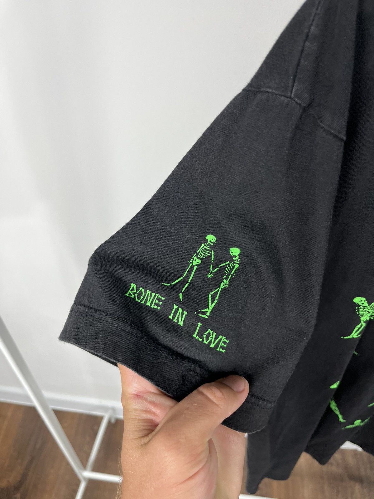 Other Oversized Black T-Shirt Green Skeleton Graphic Bone In Love Size US L / EU 52-54 / 3 - 4 Thumbnail