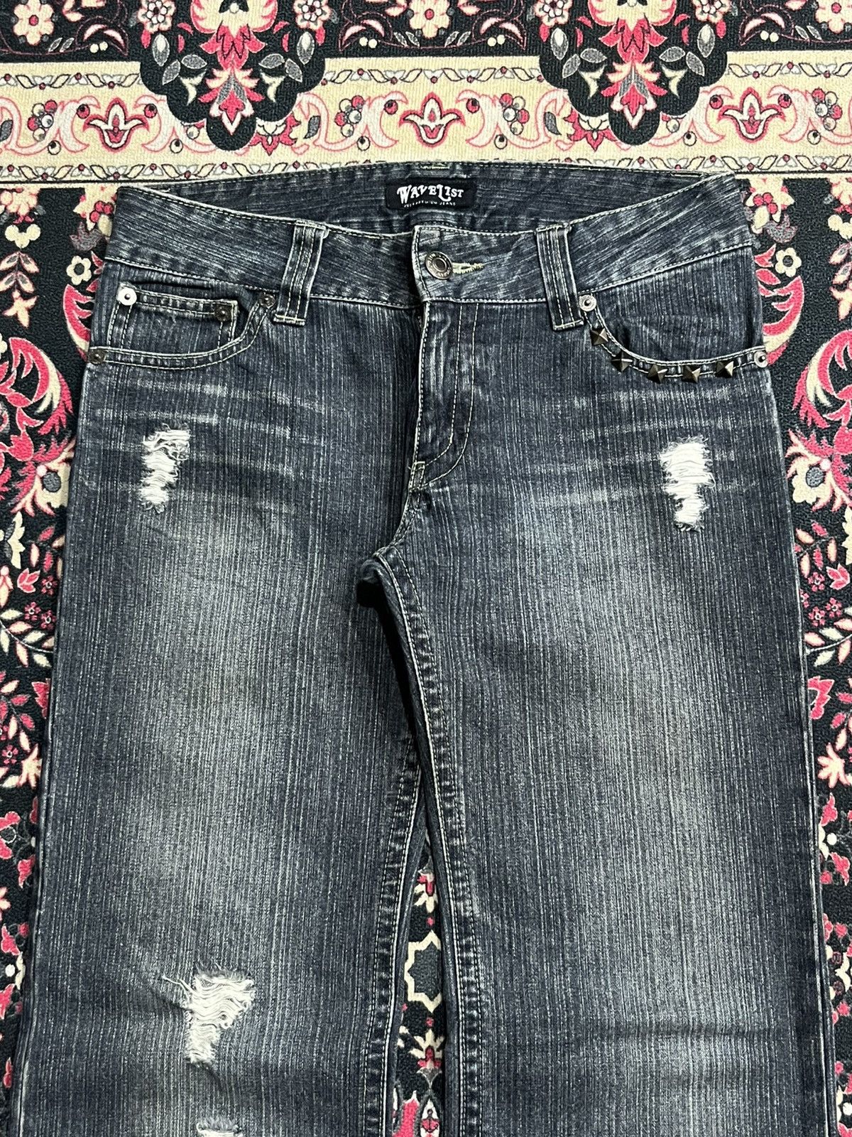 Japanese Brand Japanese Brand Wavelist Dark Washed Distressed Studded Jeans Size US 32 / EU 48 - 4 Thumbnail