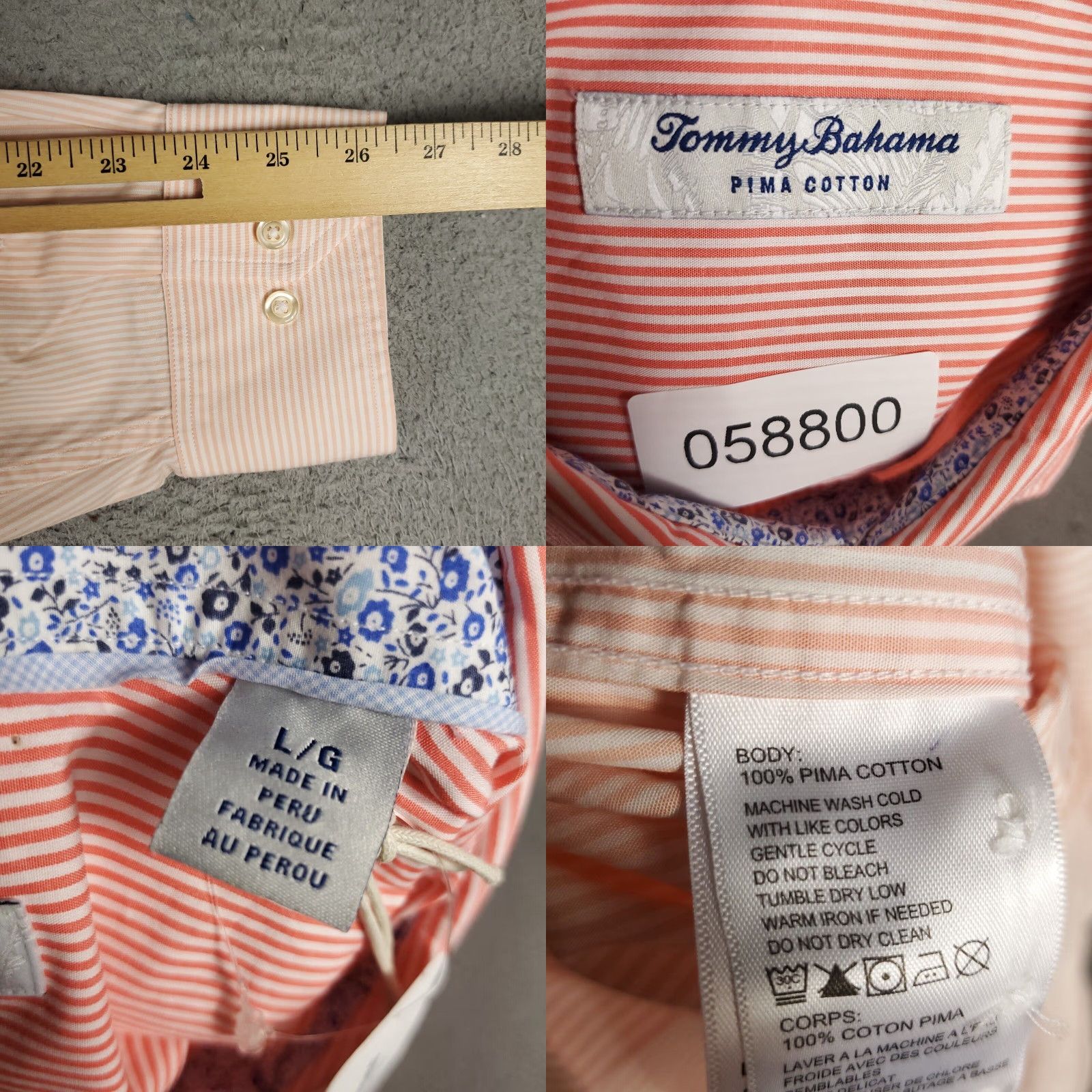 Tommy Bahama Tommy Bahama Shirt Mens Large Pink Striped Cotton Button-Up Long Sleeve Shirt Size US L / EU 52-54 / 3 - 8 Thumbnail