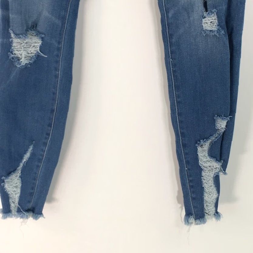 Denime Soho Womens Jeans Cropped Blue Distressed Low Rise Pockets Whiskered Denim 4 Size 27" / US 4 / IT 40 - 6 Thumbnail