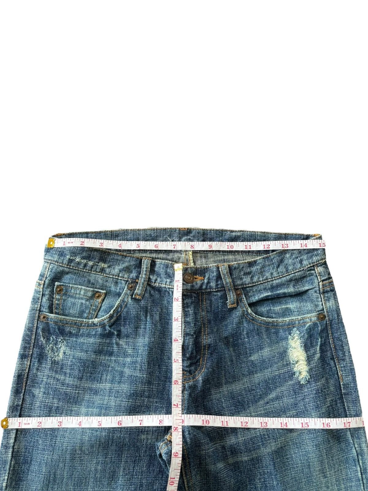 Yasuyuki Ishii Vintage Japanese Brand Blue Wash Distress Flare Jeans Size 30" / US 8 / IT 44 - 10 Thumbnail