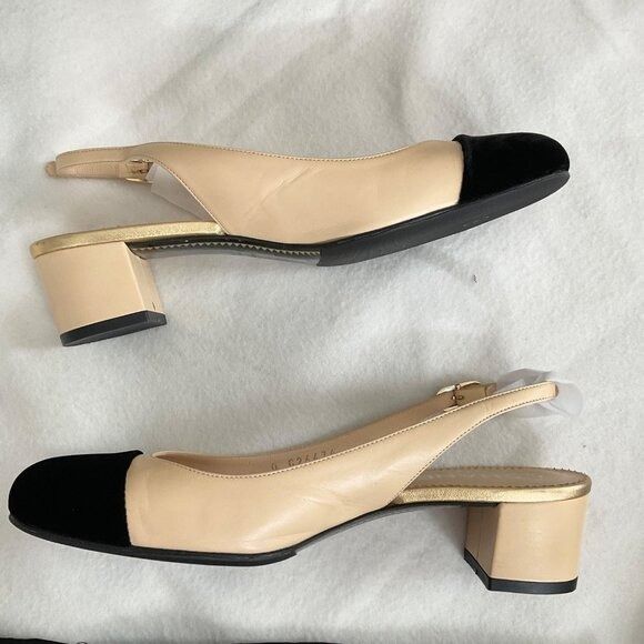 Chanel CHANEL Interlocking TWO tone beige Leather Slingback Pumps h Size US 7 / IT 37 - 8 Thumbnail