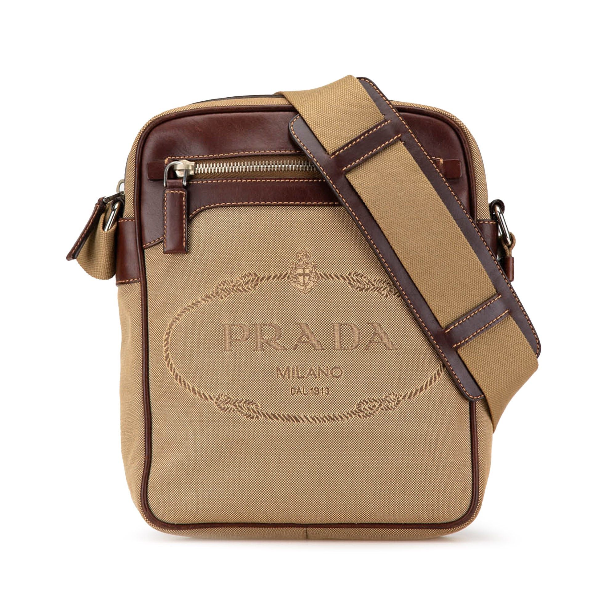 Prada Prada Canvas Canapa Logo Crossbody Brown Size ONE SIZE - 1 Thumbnail