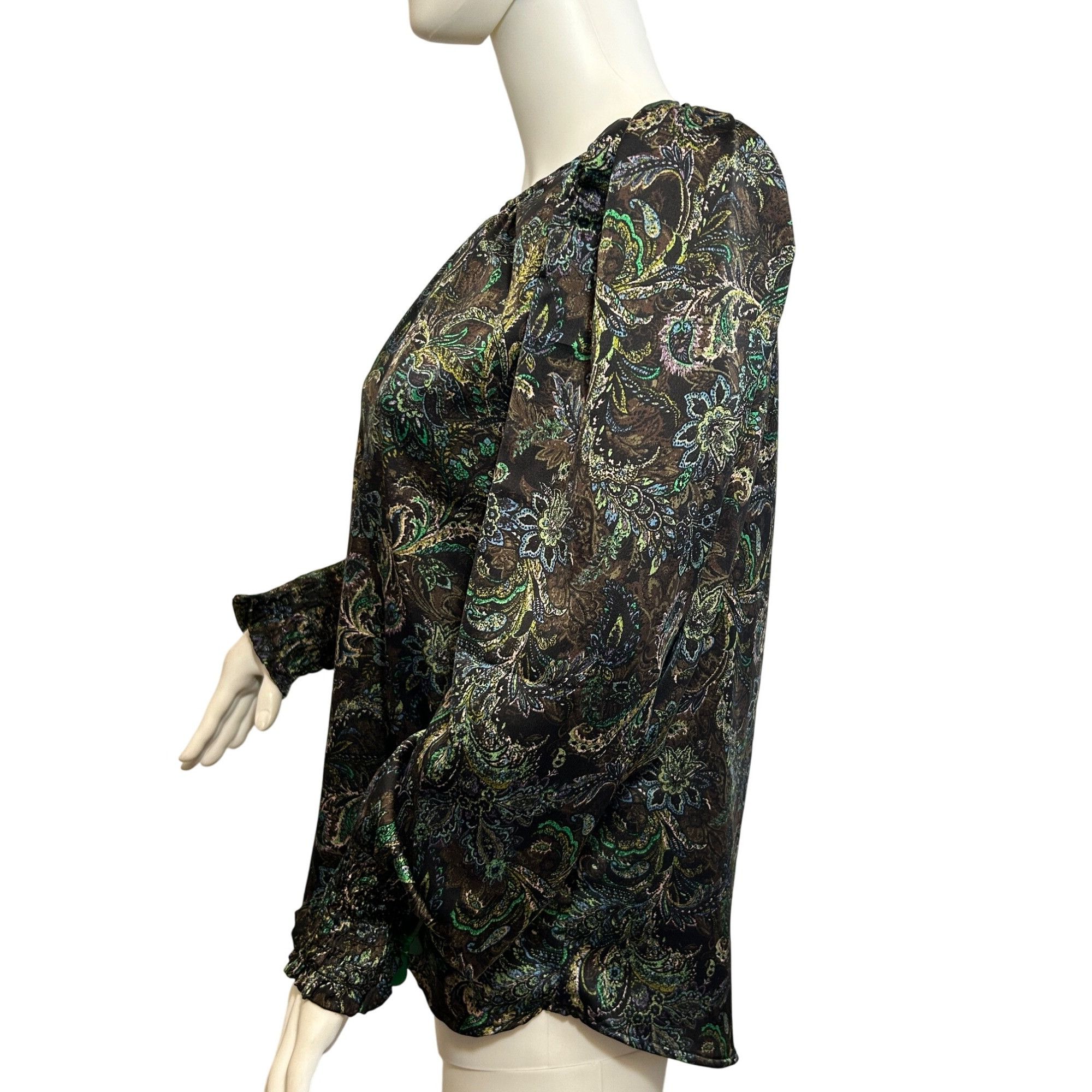 Other Pleione Women’s Blouse M Long Puff Sleeve Paisley Floral Bro Size M / US 6-8 / IT 42-44 - 2 Thumbnail
