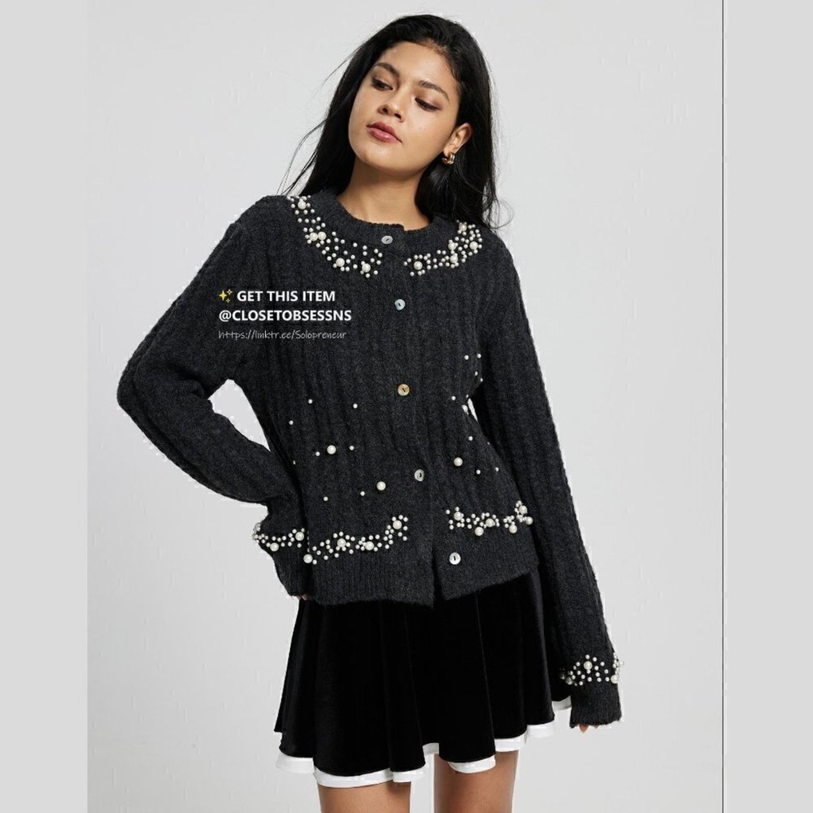 Zara ZARA Pearl Wool-Blend Cardigan Gray NWT L Size L / US 10 / IT 46 - 12 Thumbnail